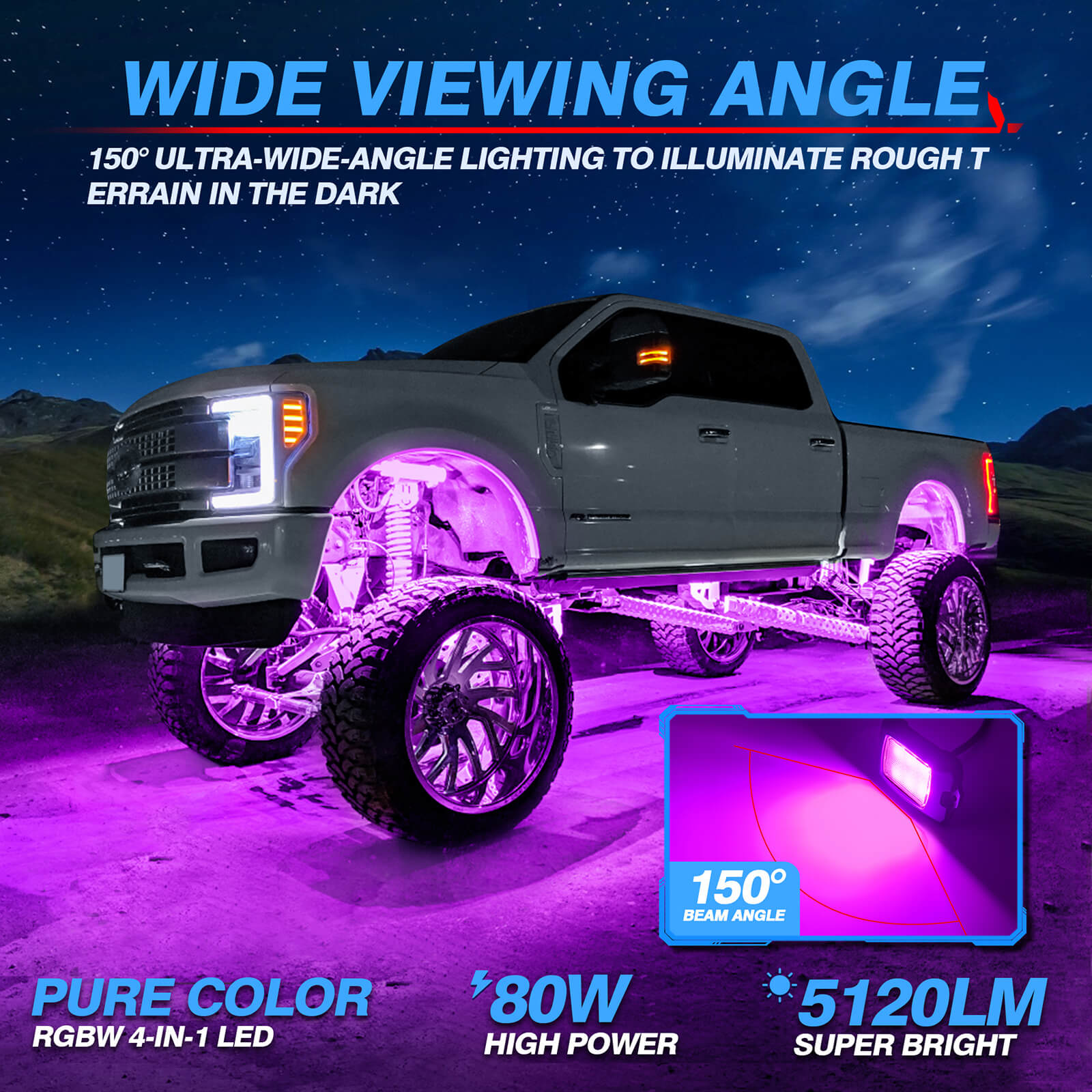 Q1 RGBW LED Rock Lights - 4-16 Pods Neon LED Light Kit, APP + Remote Control