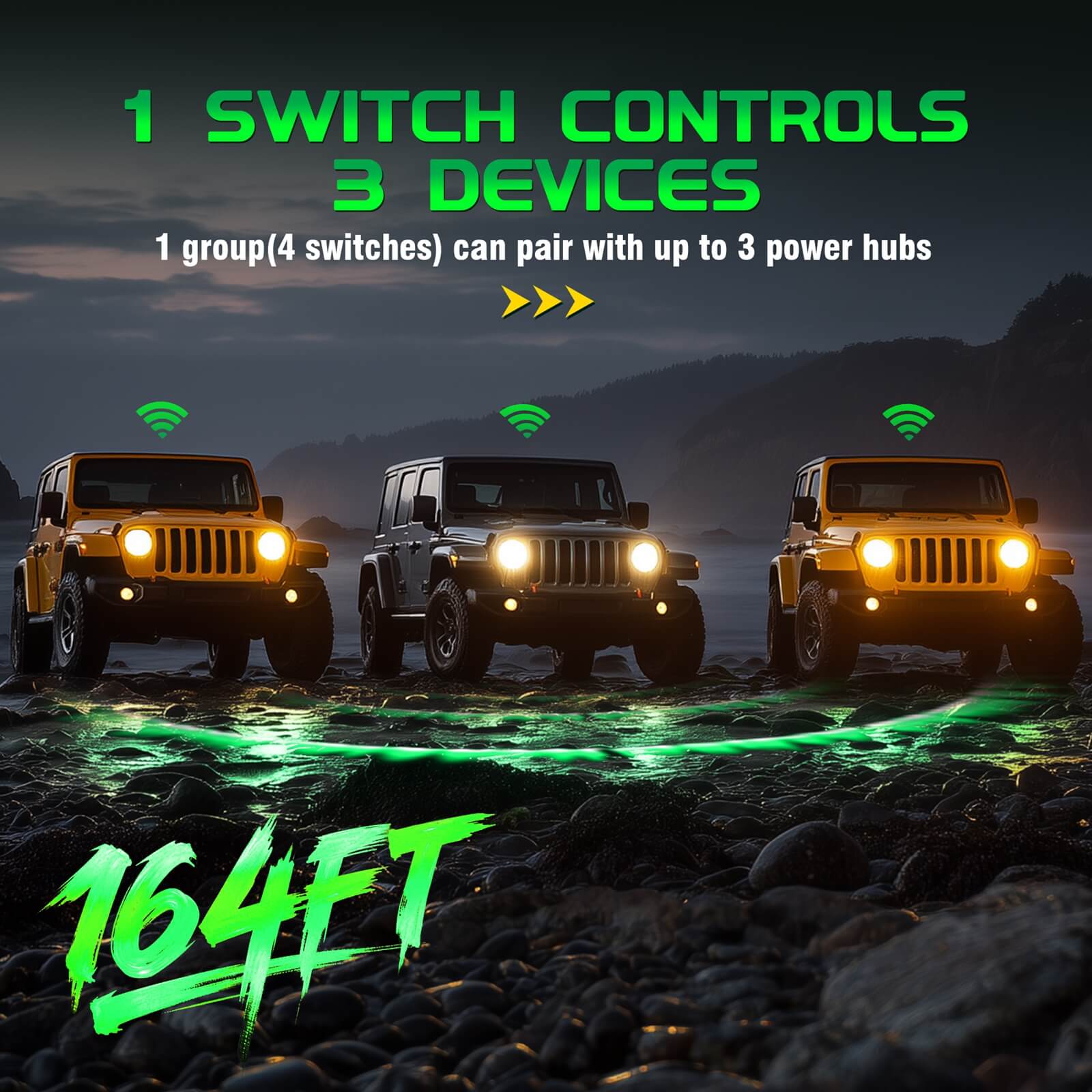 BC80 4-Gang Power Hub Specially For BC80 Wireless Switch Panel, 164FT Range Auxiliary ON-OFF Relay Circuit Control Box