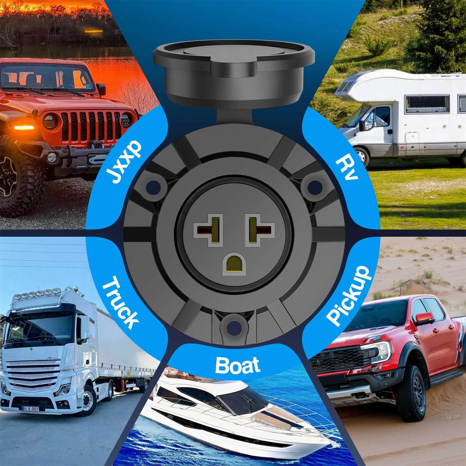 5-in-1 Outdoor Power Outlet, 20A 125V Receptacle Outlet Weatherproof Cap, RV Shore Power Outlet with Integrated 20-Inch Outdoor Extension Cord 12AWG