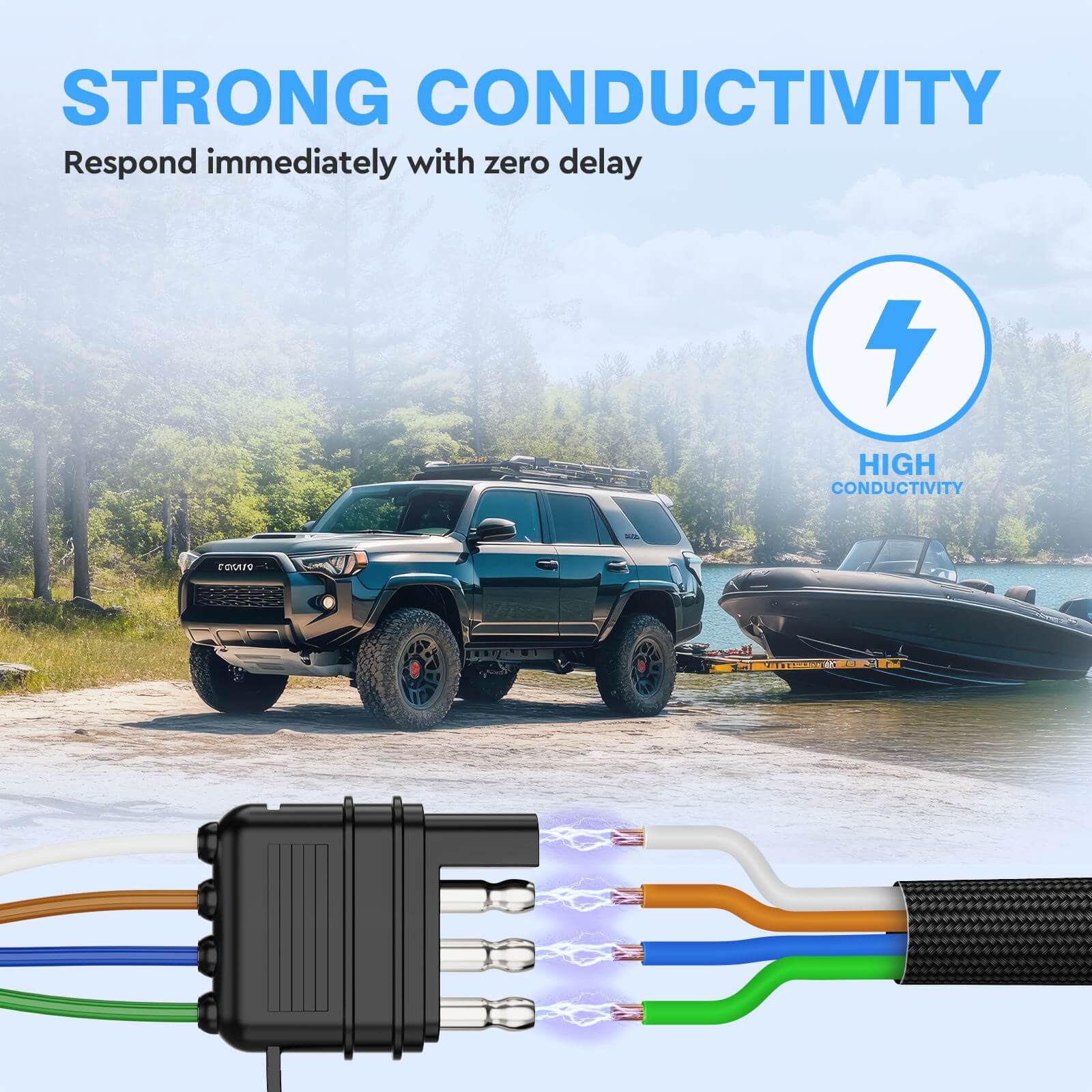 4 Pin Flat Trailer Extension Cable 12 inch, 16 AWG Pure Copper Wire Vehicle-Side and Trailer-Side 4 Way Connector