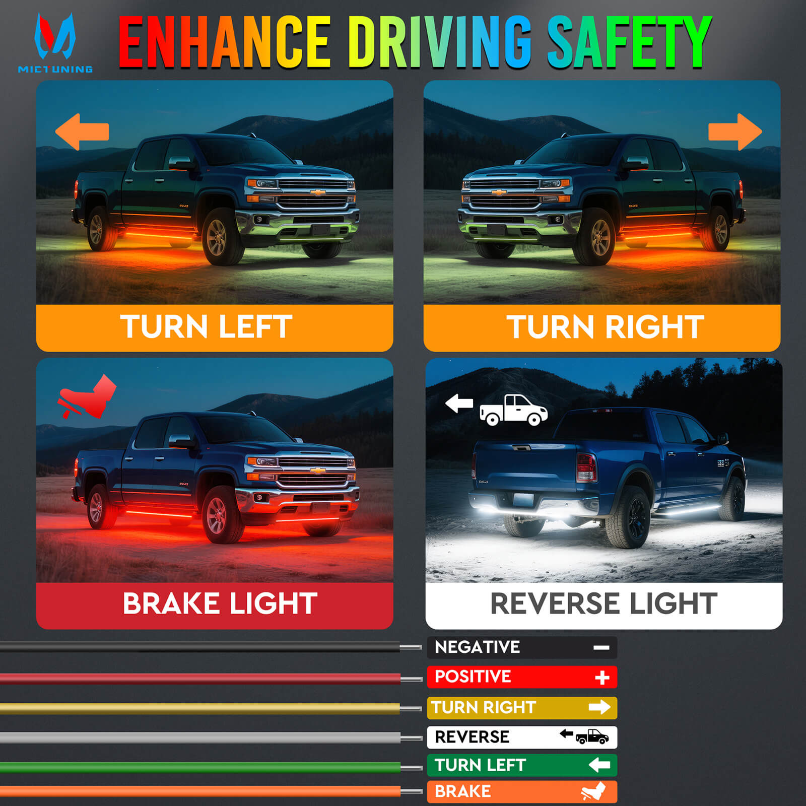 RGB+IC Car Underglow Neon Accent Strip Lights, APP & Remote Control, Sound Active Function, Music Mode(2x35″+2x47″/4x35″+2x47″ )