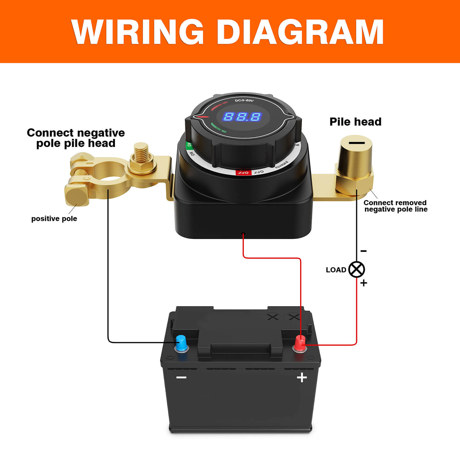 Battery Disconnect Switch with Voltmeter, DC 5-80V Master Isolator On Off Kill Switch Power Cut/Shut Off Switch