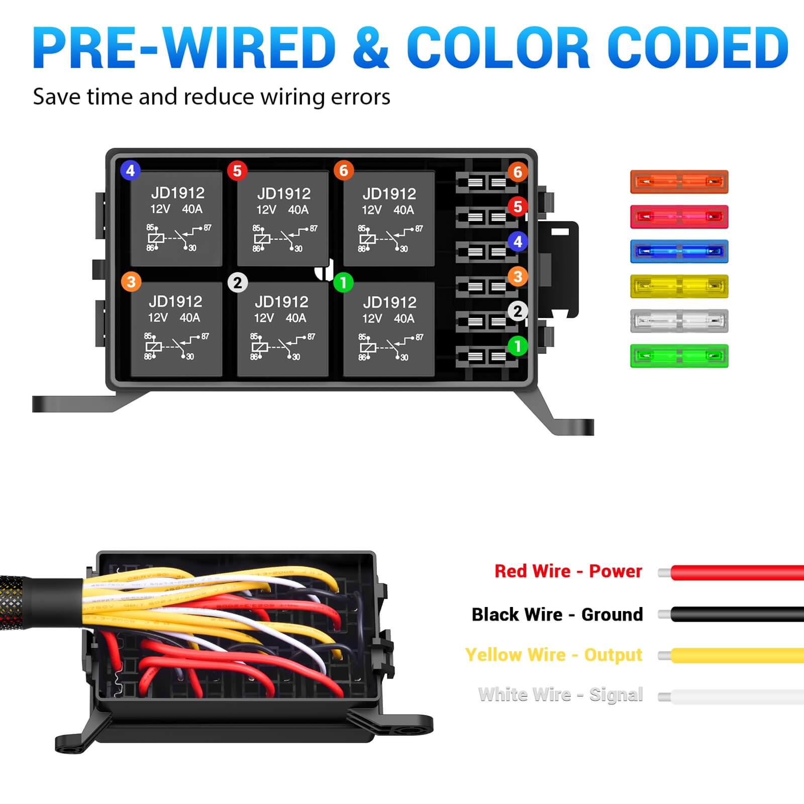 12V Fuse Relay Box 6 Way Pre-Wired Waterproof Relay Box 6 Slot ATC/ATO Fuse Relay Block Universal Relay Panel