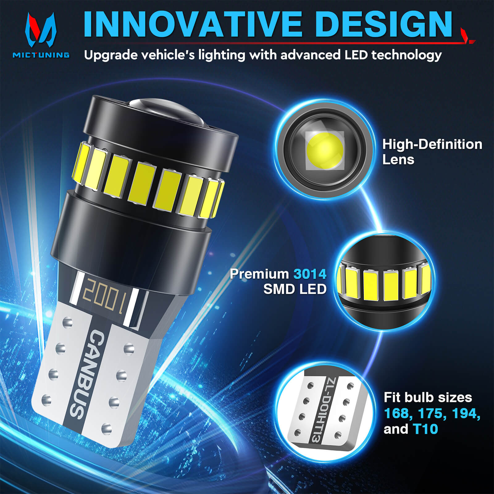 194 LED Bulbs Car T10 LED Bulbs for License Plate Light 168 175 2825 W5W T10, 3014SMD Chipsets 6000K White for Car Dome Door Map Dash Courtesy Cargo License Plate Lights,2pcs/10pcs