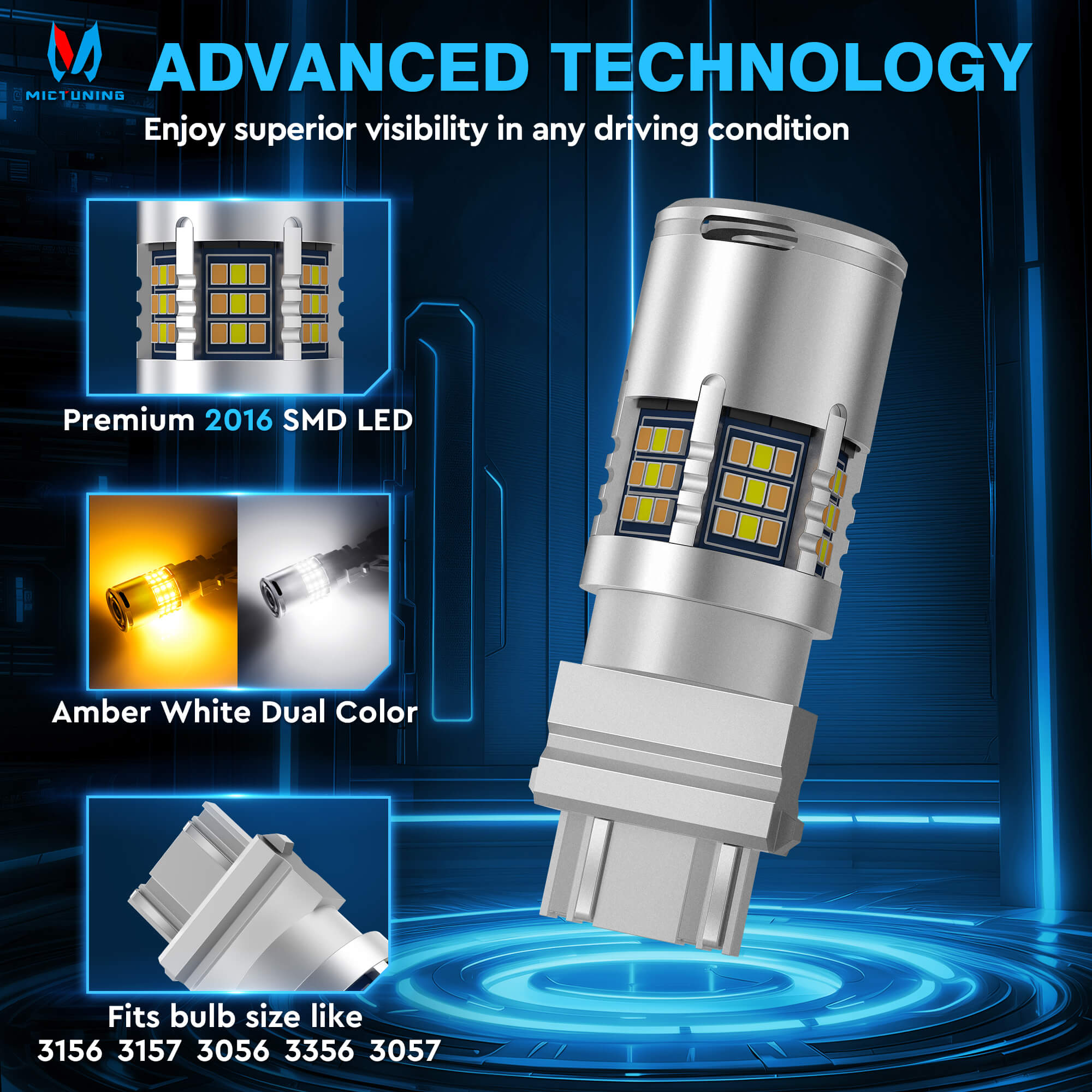 3156 3157 LED Bulbs LED Bulb Dual Color Amber White, 3056 3356 3057 Backup Light Bulbs Canbus Error Free for Reverse Tail DRL Turn Signal Light (Pack of 2)