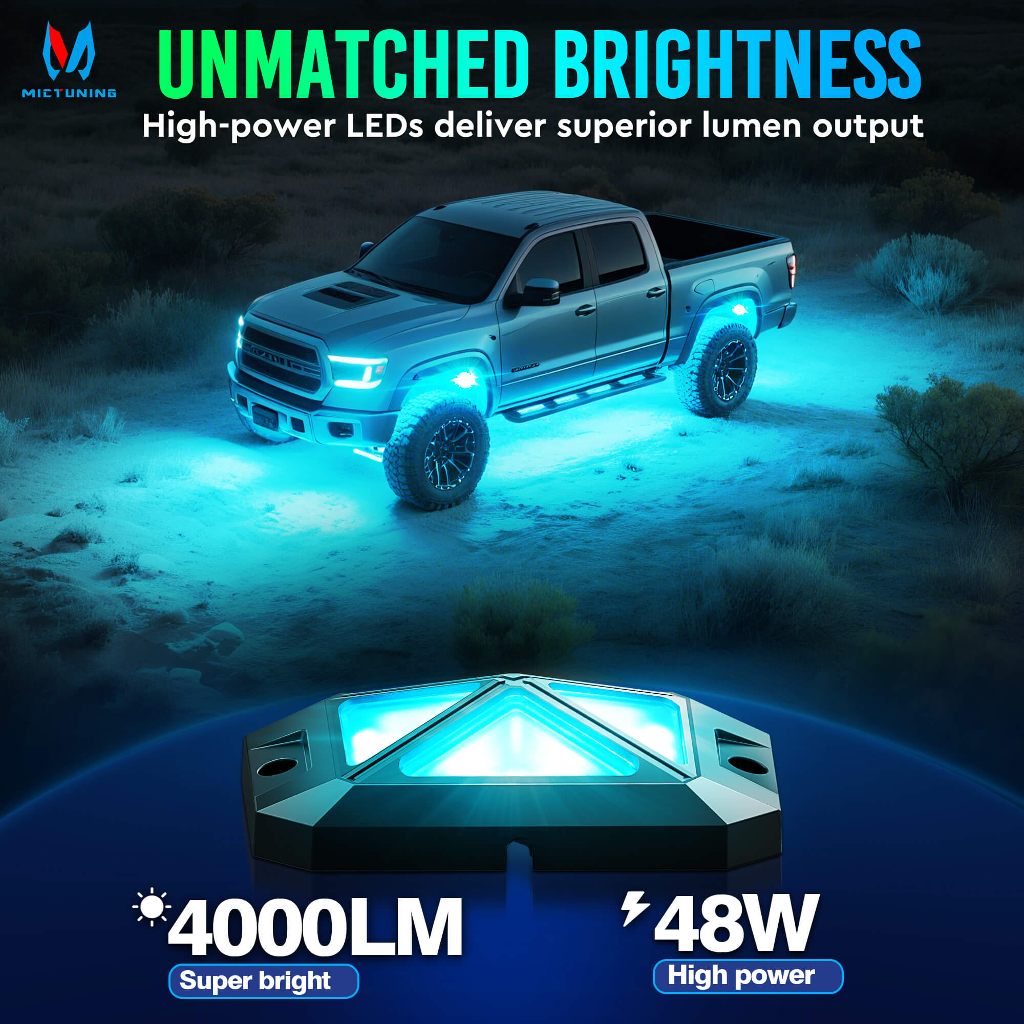 C4 4-Sided RGBW LED Rock Lights 8-16 Pods Bundle with P1s-W Wireless RGB Switch Panel 8/12 Gang, Up to 328FT Range