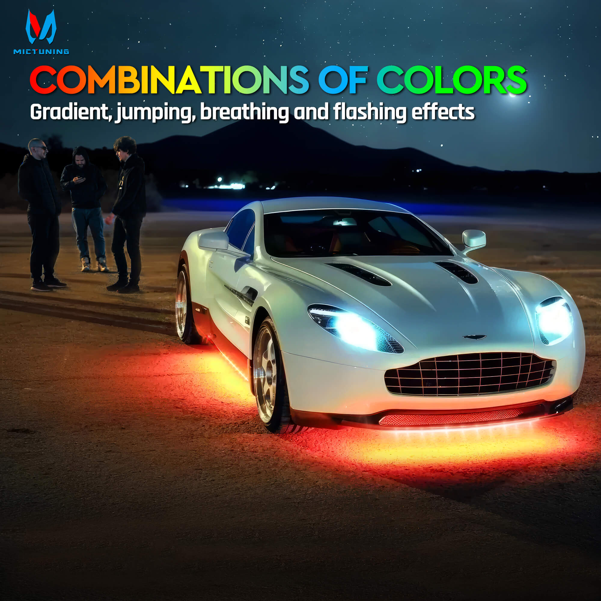 N8 Aluminum LED Car Underglow Light Kit, Exterior Underbody Light Strip 8PCS - Remote & Key Fob Dual Control(RGBW/RGB+IC)