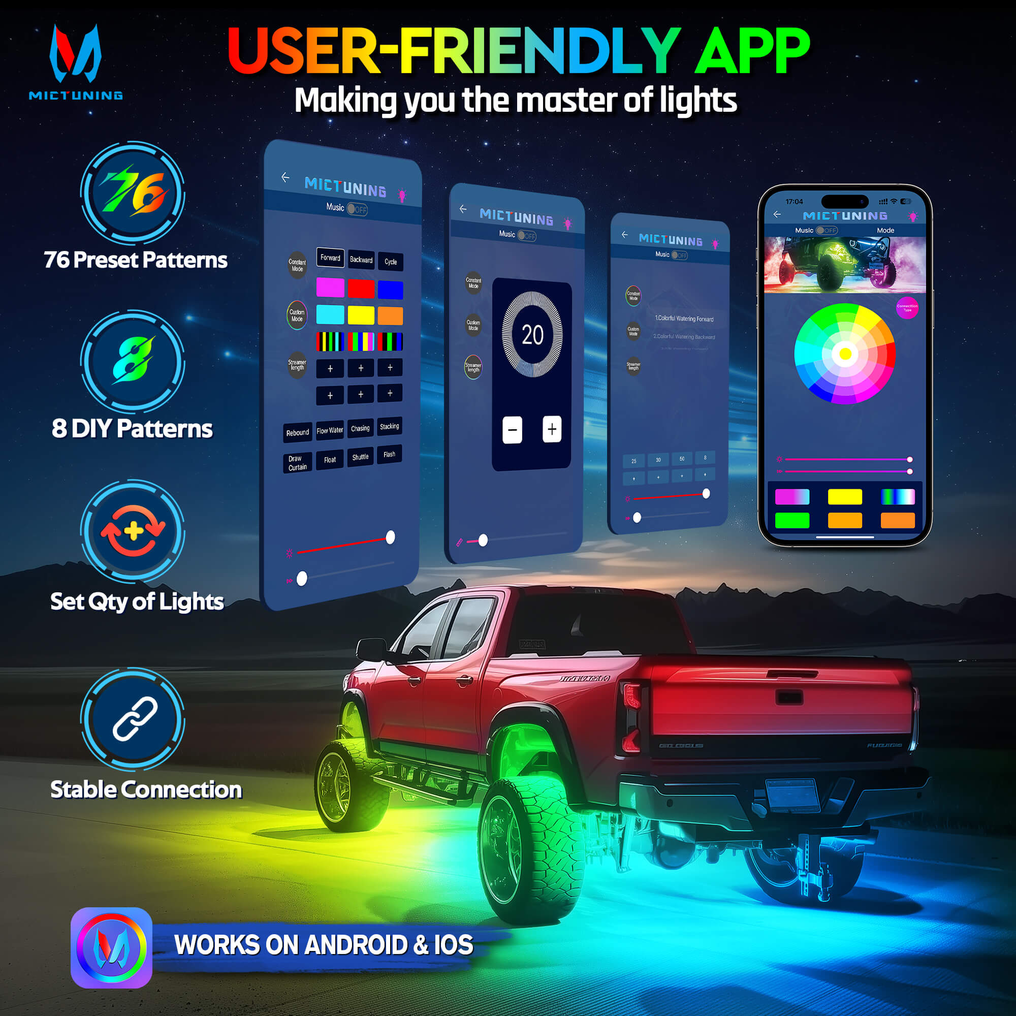 C2 Max RGB+IC Chasing Color Rock Lights Kit, 8-24 Pods, IP68 Waterproof, White Housing