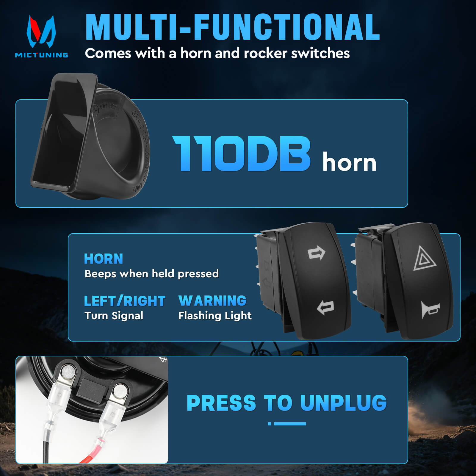 UTV Turn Signal Kit with 110D Horn, Pre-Wired, Plug and Play UTV ATV Arrow-Flow Blinker with Rocker Switch for Polaris, Can-Am, Teryx, CFMOTO