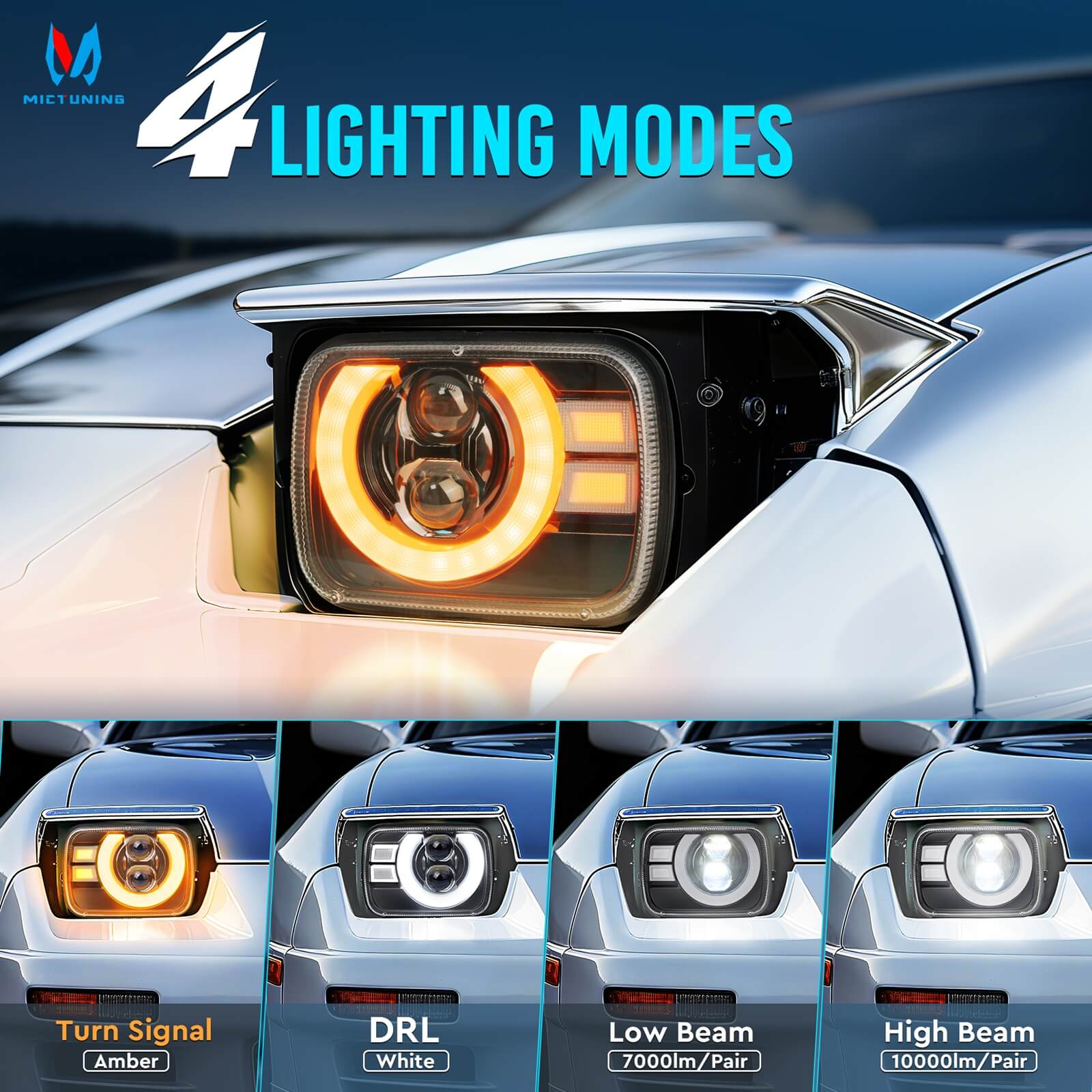 2026 New J2-Ecplise 5x7 7x6 Replace Driving Lights, H6054 Rectangle Anti-glare LED Lamps, DRL Amber Turn Signals, High/Low Beam, for Wrangler Cherokee Chevy GMC Ford