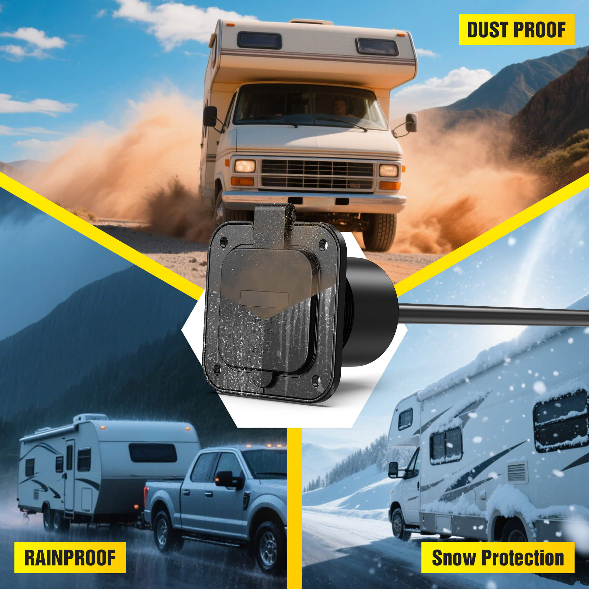 15A NEMA 5-15P Shore Power Inlet with Dual 18" Extension Cords Y Splitter Cable, ETL Listed, Waterproof Cover AC Electrical Port Plug for RV Boat