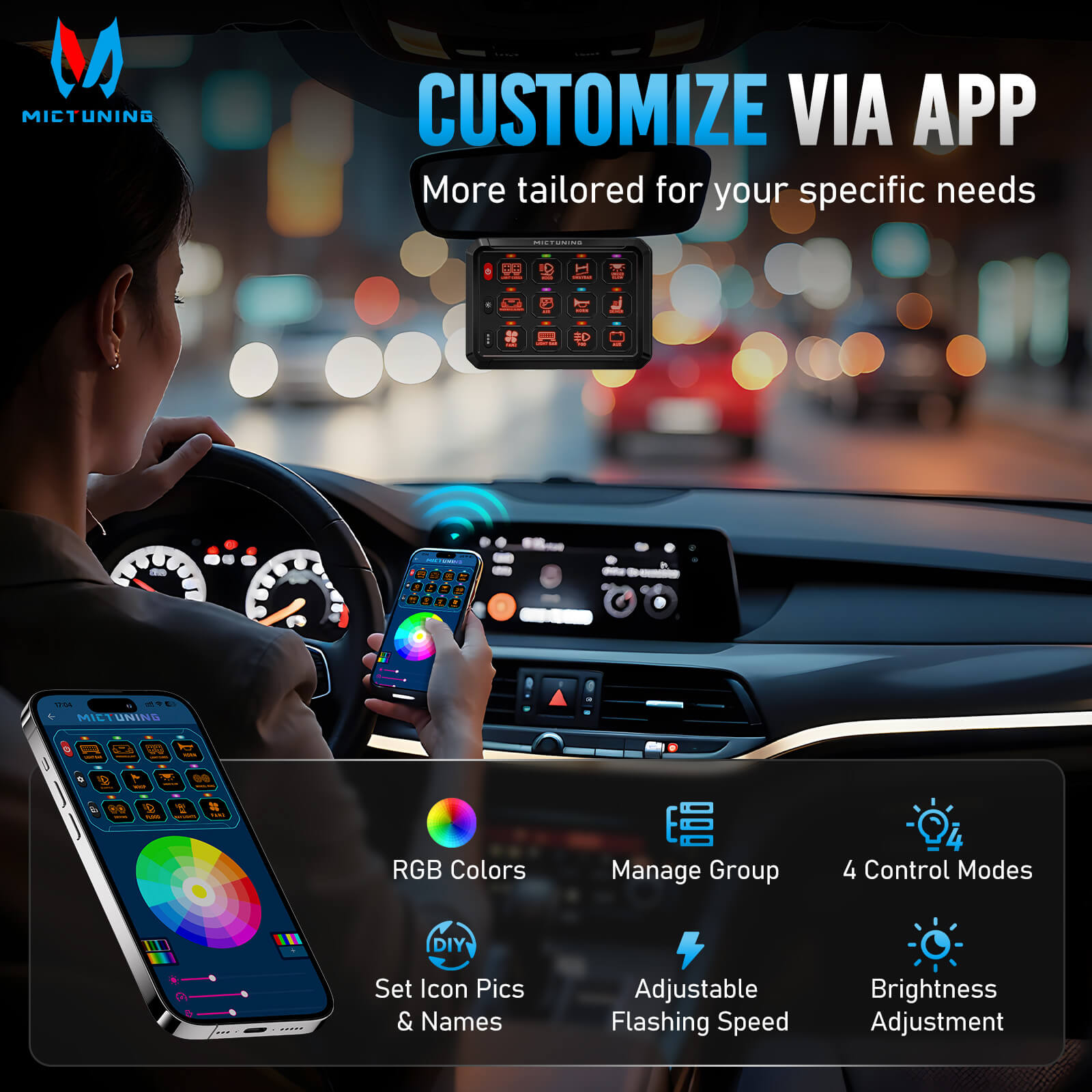Upgraded P1Y RGB Switch Panel with Wireless Remote+App Control, 6/8/12 Gang, Circuit Box Toggle Switch Momentary Circuit 230FT Control Relay System