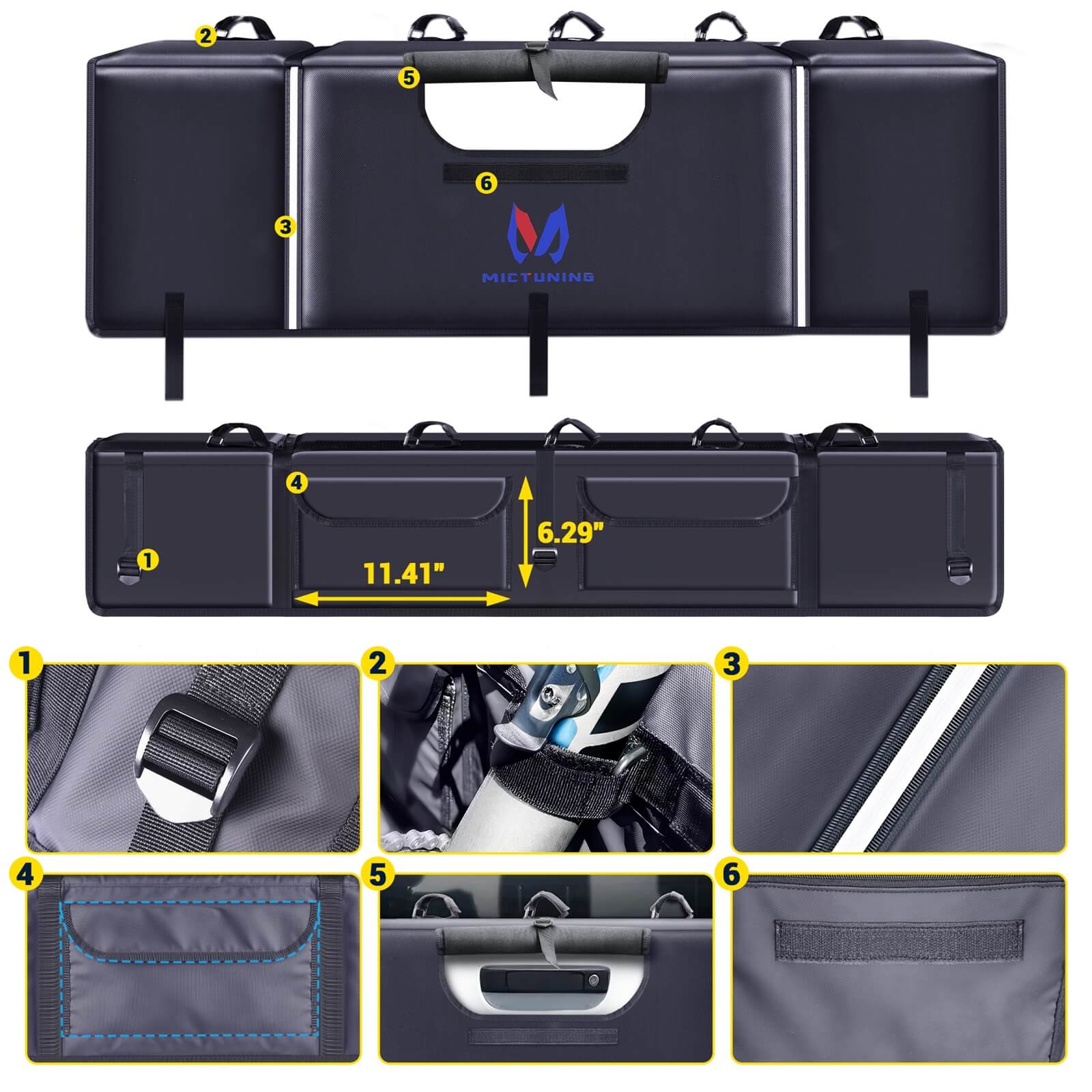 Upgraded Tailgate Bike Pad for Mountain Bike, Secure 2 Bicycles/5 Bicycles, Weatherproof, Reflective Strips, Tool Pocket, for Truck Outdoor Transportation