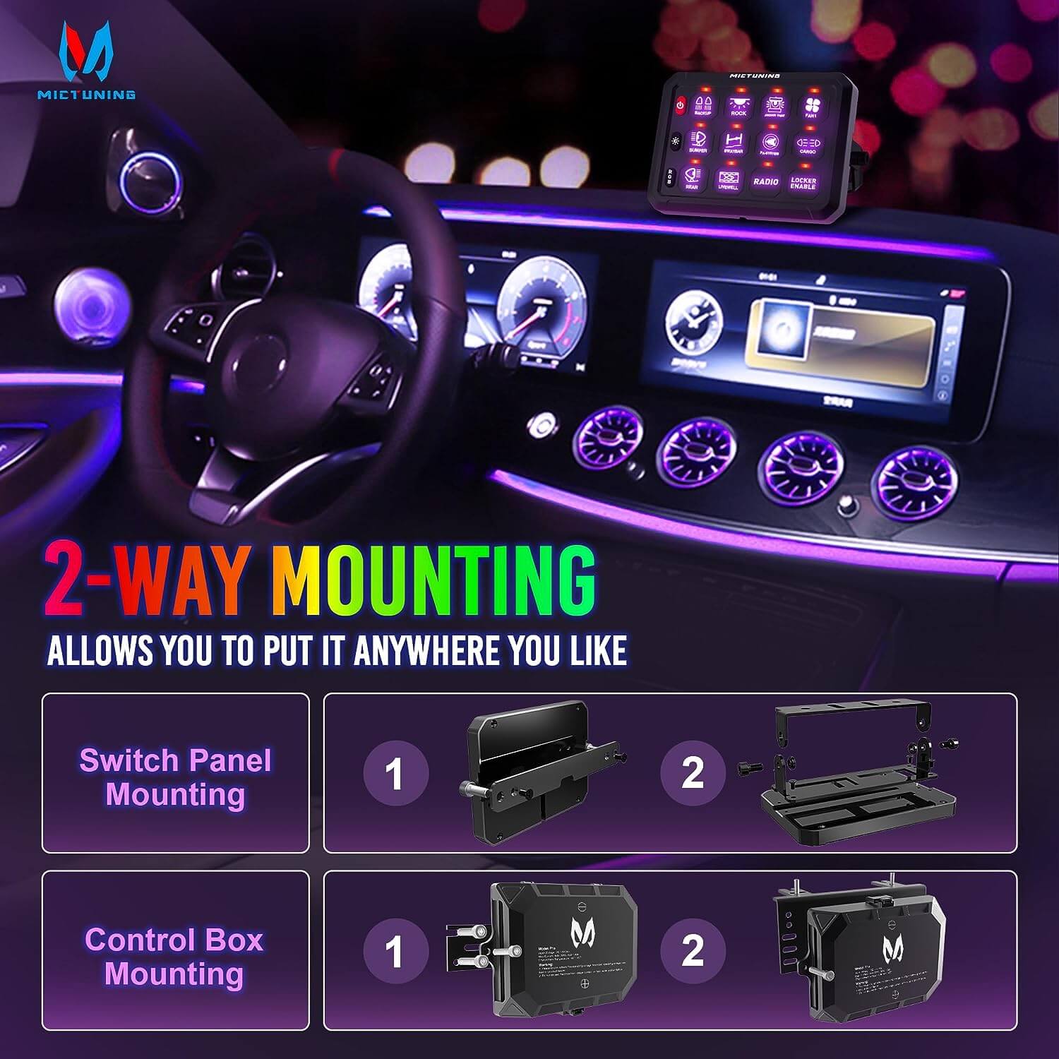 P1s RGB Switch Panel with C2 Curved RGBW LED Rock Lights