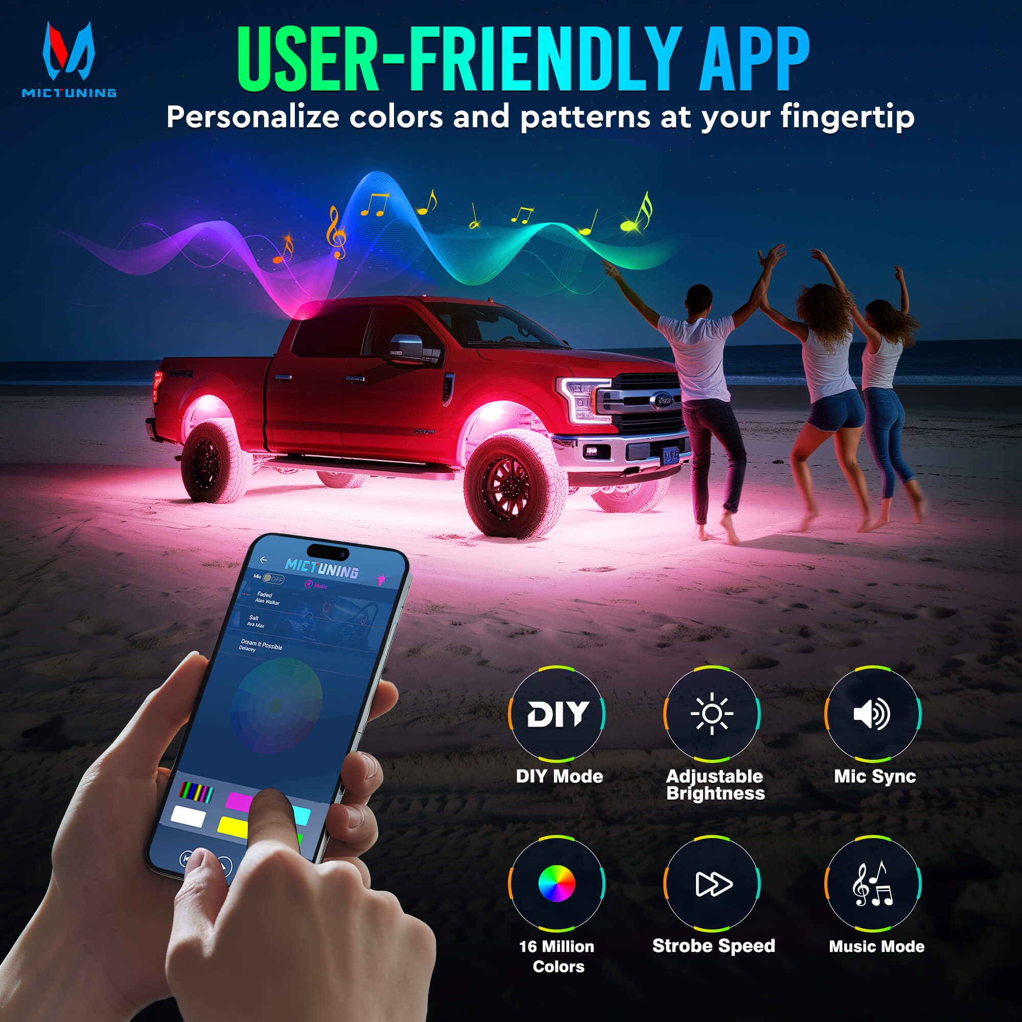 2025 Newest C4 360° Ultra-bright 4-Sided Wide Angle RGBW LED Rock Lights, Microphone Sync with APP Control, 8-16 Pods