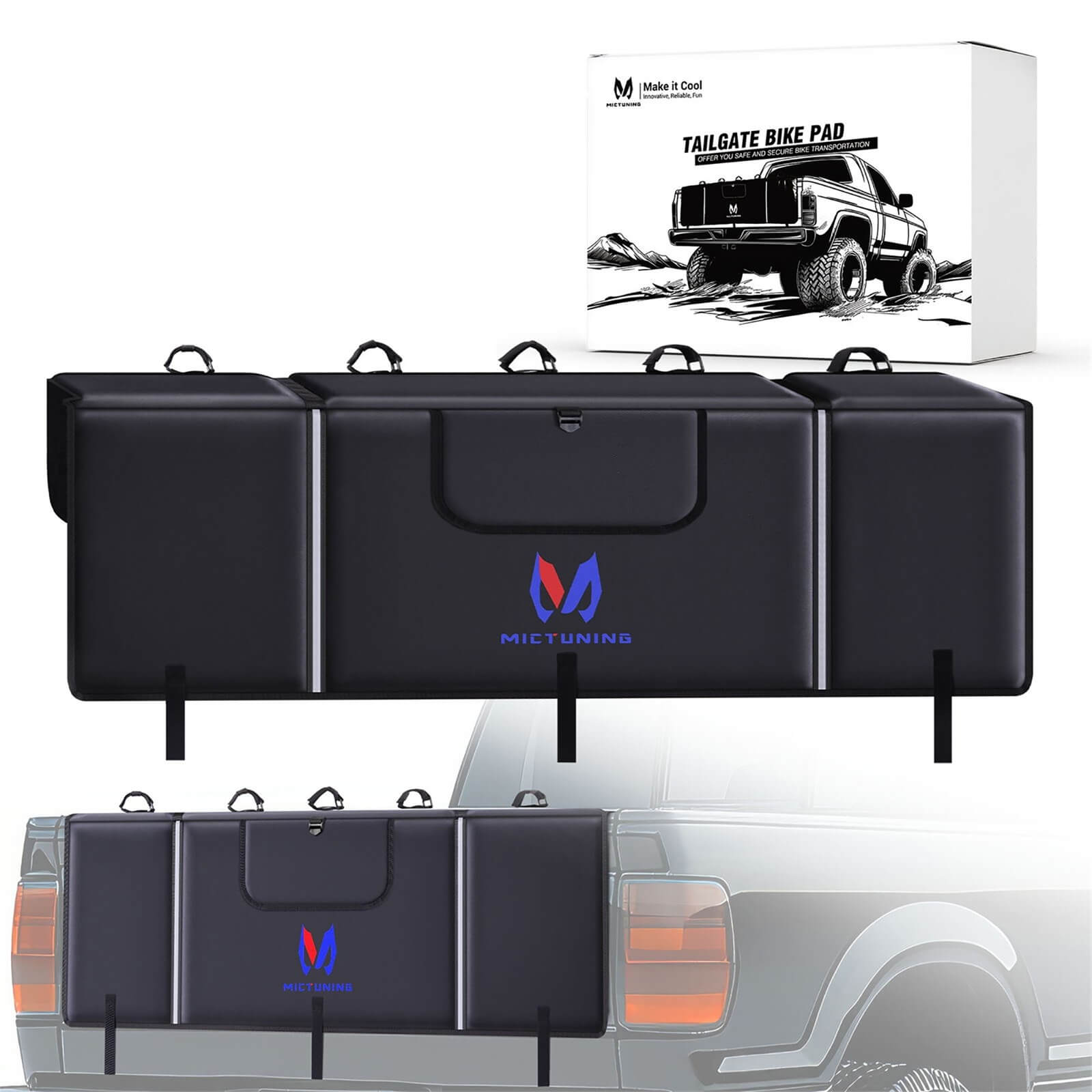 Upgraded Tailgate Bike Pad for Mountain Bike, Secure 2 Bicycles/5 Bicycles, Weatherproof, Reflective Strips, Tool Pocket, for Truck Outdoor Transportation