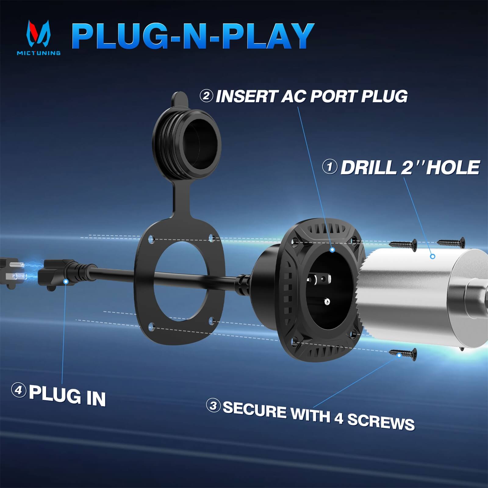5-in-1 AC Port Plug 20A 125V, RV Shore Power Inlet Plug with T-Blade Adapter