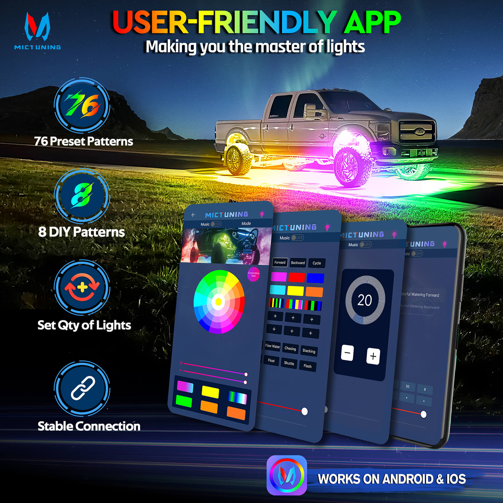 P1Y RGB Switch Panel with Remote Control Bundle with Q1 Max RGB+IC Rock Lights Kit 24LEDs/Pod Super Bright, 8-24 Pods