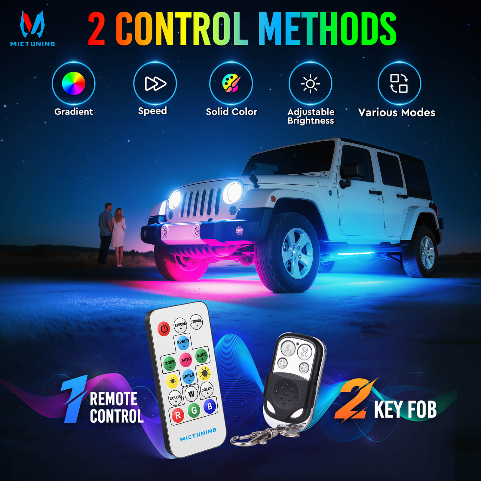 U8 RGB+IC/RGBW/RGB Underglow LED Light Bar, Dual Remote Control, Chasing Color Underbody Light Strip with Aluminum Housing, IP68 Waterproof, 8pcs
