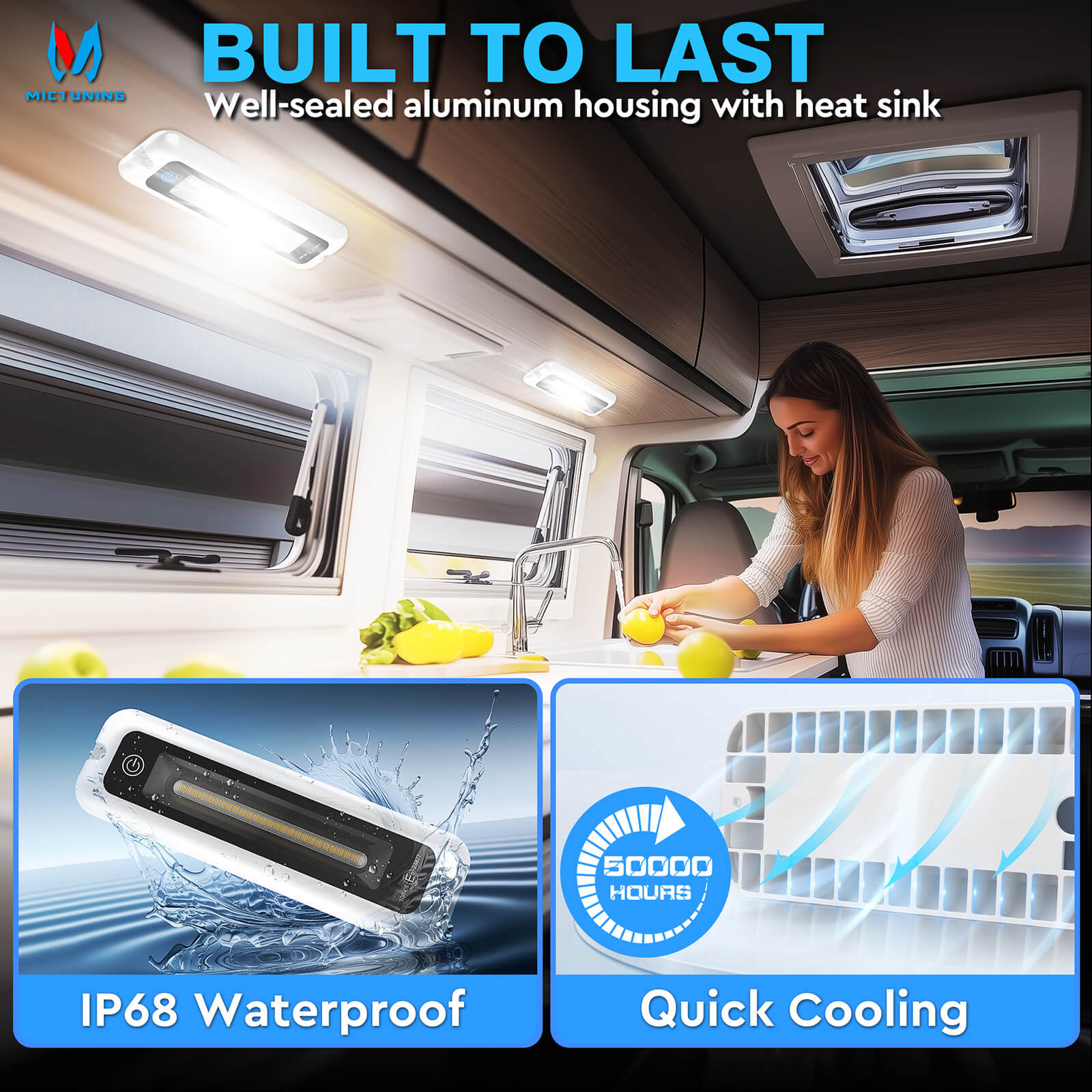 6 Inch/8 Inch Smart Touch Screen Exterior Interior Porch Light, LED Utility RV Awning White 6000K, Indoor Outdoor IP68 Waterproof Aluminum