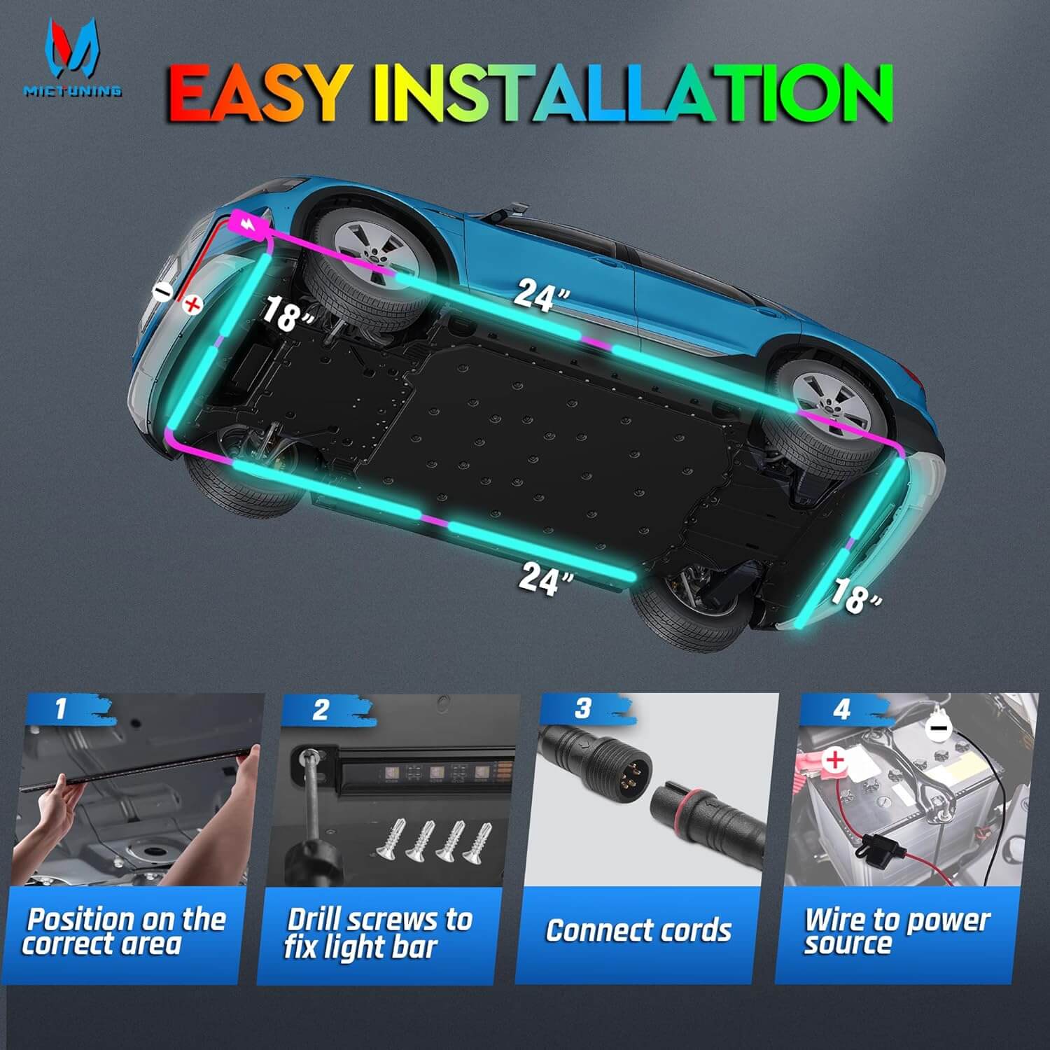 N8 Aluminum LED Car Underglow Light Kit, Exterior Underbody Multicolor Light Strip 8PCS - App+Remote Control(RGBW/RGB+IC)