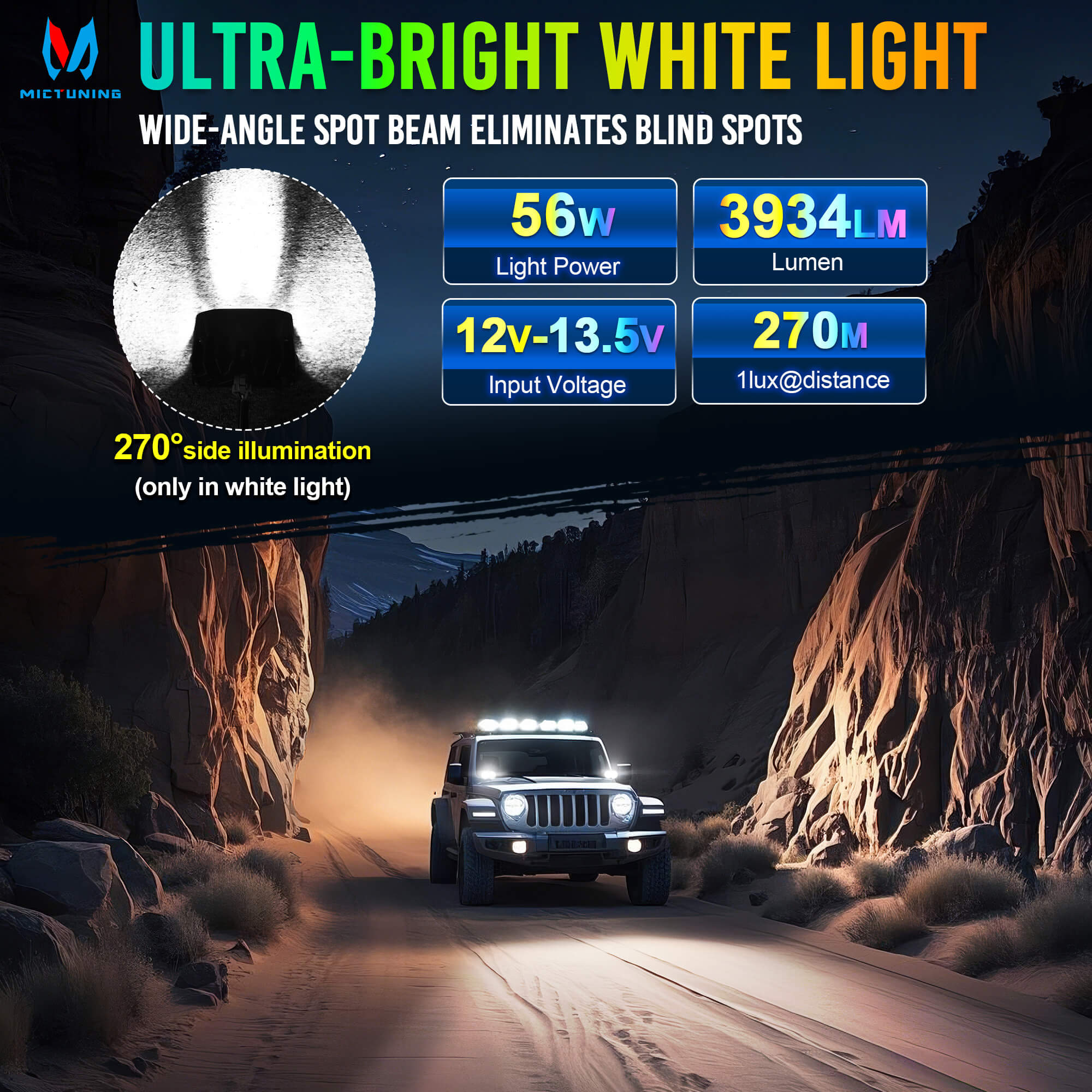 K3 4 Inch 56W LED Pod Lights RGB with White Offroad Driving Lights (7 Colors), w/ Wiring Harness Switch, Flood Beam/Spot Beam, 2PCS