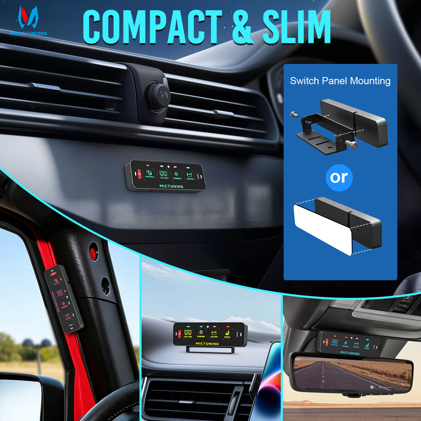 MS-A Slim App Control Switch Panel 4 Gang/6 Gang, RGB Auto-dimming Backlit, Multifunction Toggle Momentary Flash Strobe Circuit Control Relay System Box