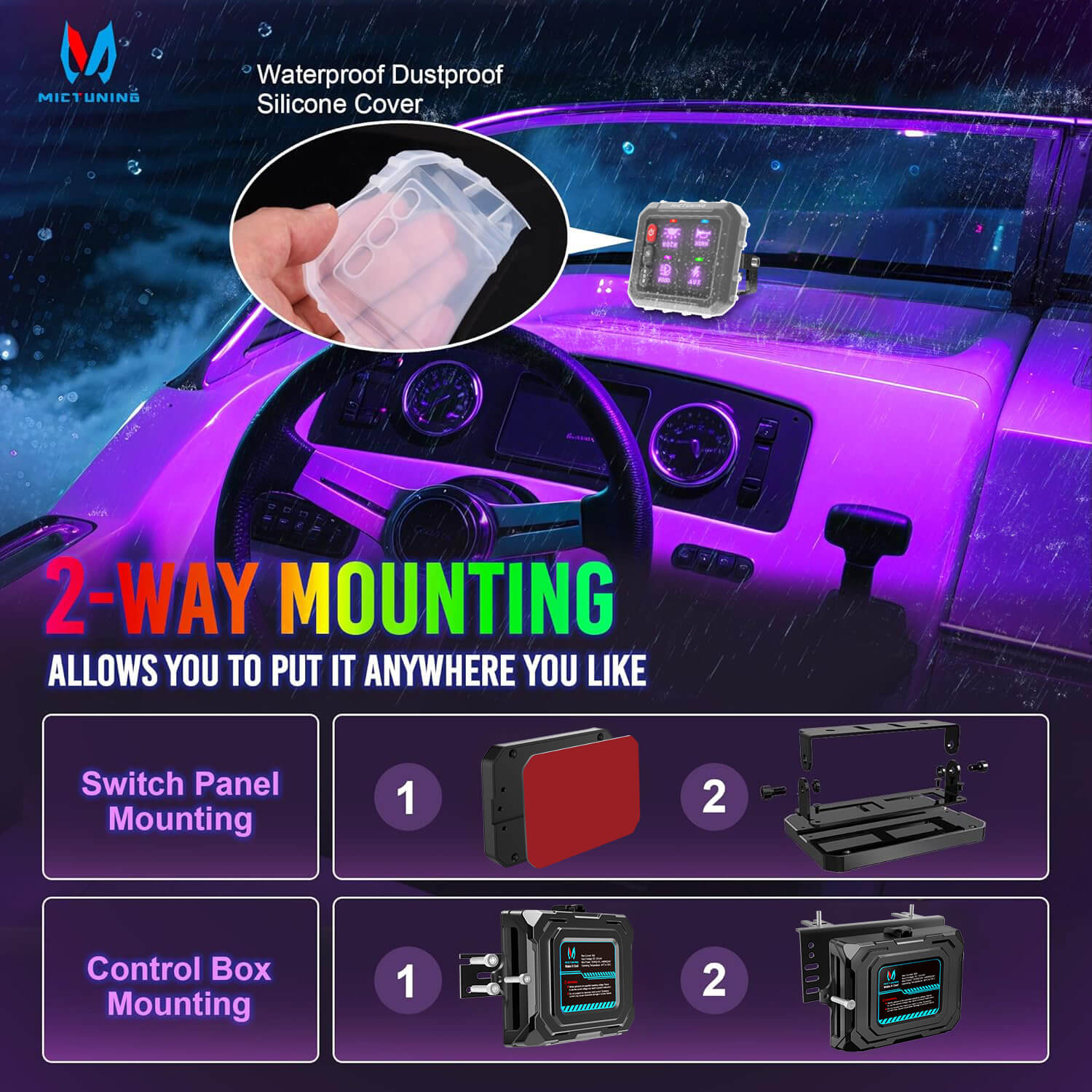 P1s RGB 4/6/8/12 Gang Switch Panel, High Power 5-Level Brightness, Multifunction Touch Toggle Switch