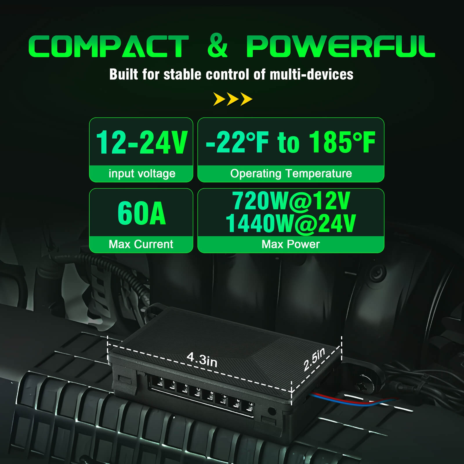BC80 4-Gang Power Hub Specially For BC80 Wireless Switch Panel, 164FT Range Auxiliary ON-OFF Relay Circuit Control Box