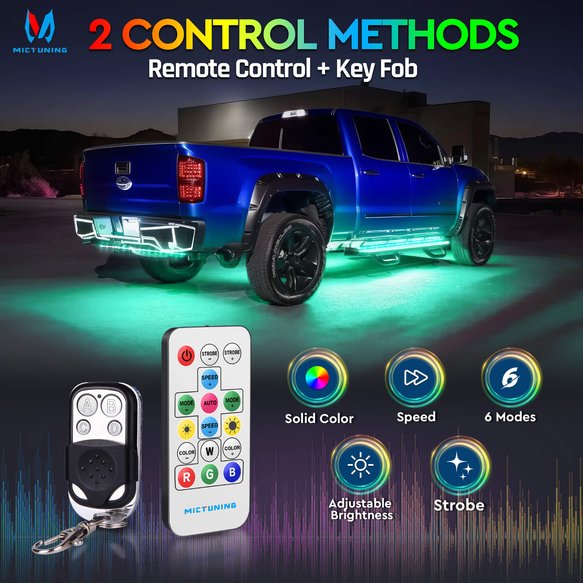 N8 Aluminum LED Car Underglow Light Kit, Exterior Underbody Light Strip 8PCS - Remote & Key Fob Dual Control(RGBW/RGB+IC)