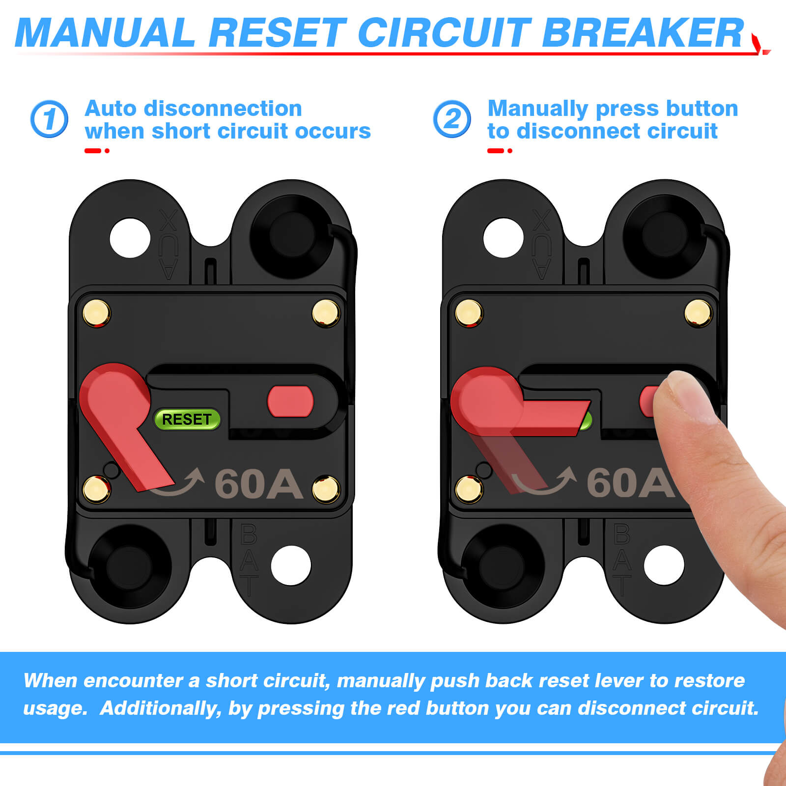 60/80/100/200 Amp Circuit Breaker with Manual Reset Switch, Waterproof Protective Cover