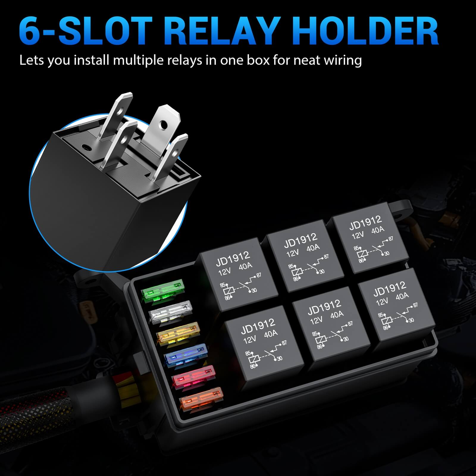 12V Fuse Relay Box 6 Way Pre-Wired Waterproof Relay Box 6 Slot ATC/ATO Fuse Relay Block Universal Relay Panel