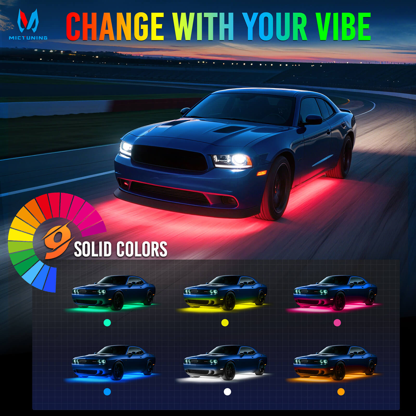 U8 RGB+IC/RGBW/RGB Underglow LED Light Bar, Dual Remote Control, Chasing Color Underbody Light Strip with Aluminum Housing, IP68 Waterproof, 8pcs