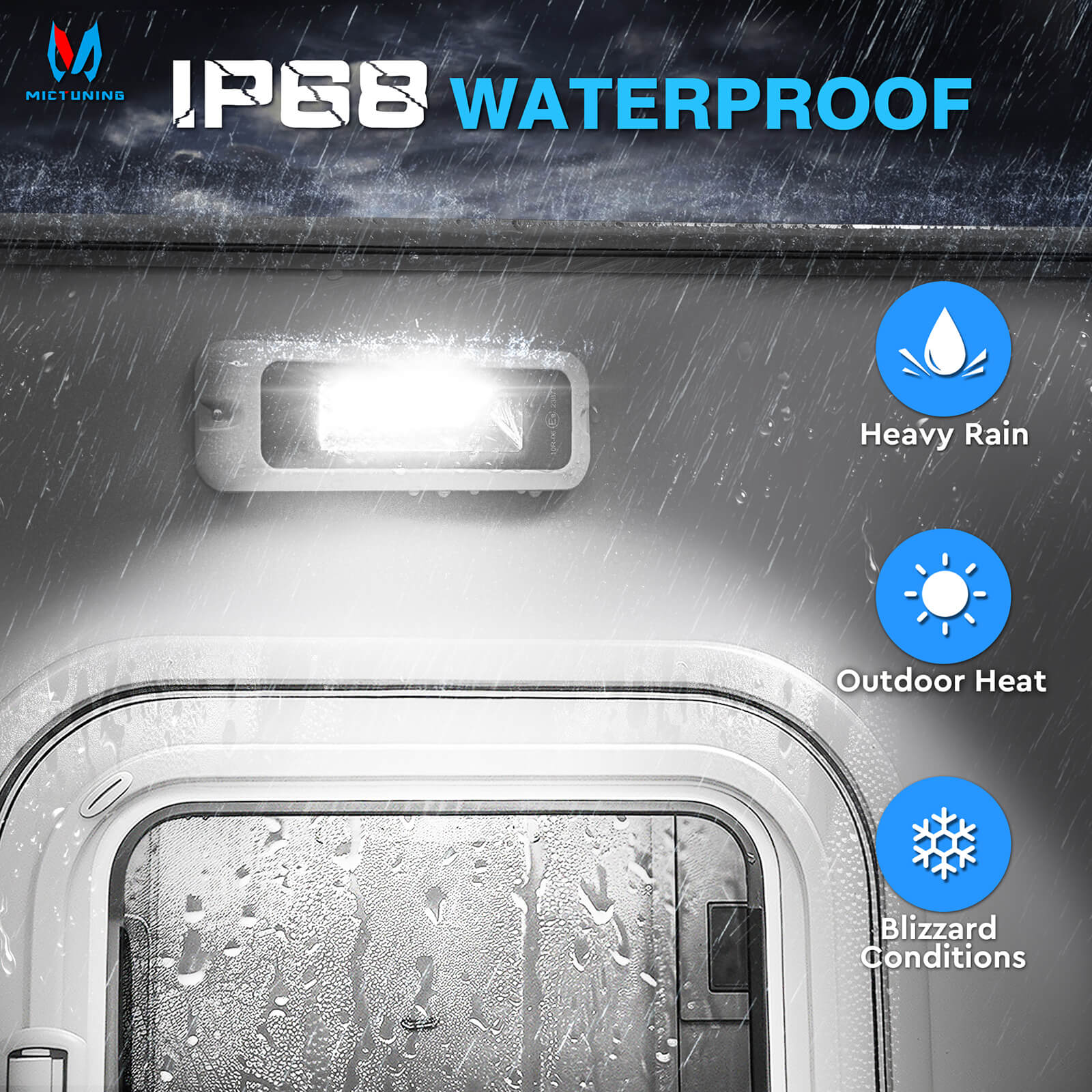 6 Inch/8 Inch RV Exterior Porch Light, LED Utility Awning White 6000K, Outdoor IP68 Waterproof Aluminum