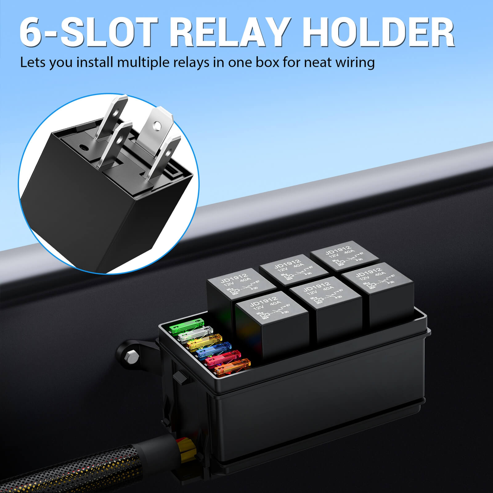 12V Fuse Relay Box 6 Way Pre-Wired Waterproof Relay Box 6 Slot ATC/ATO Fuse Relay Block Universal Relay Panel