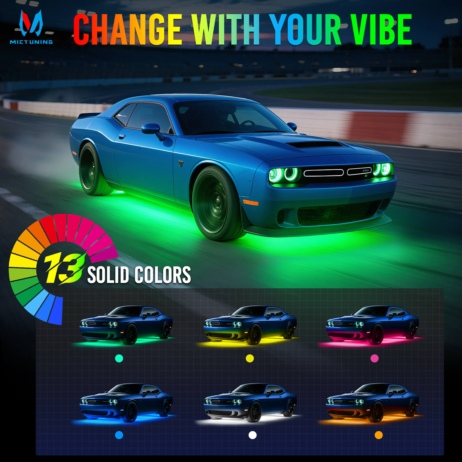 U8 RGB+IC/RGBW/RGB Underglow LED Light Bar, Dual Remote Control, Chasing Color Underbody Light Strip with Aluminum Housing, IP68 Waterproof, 8pcs