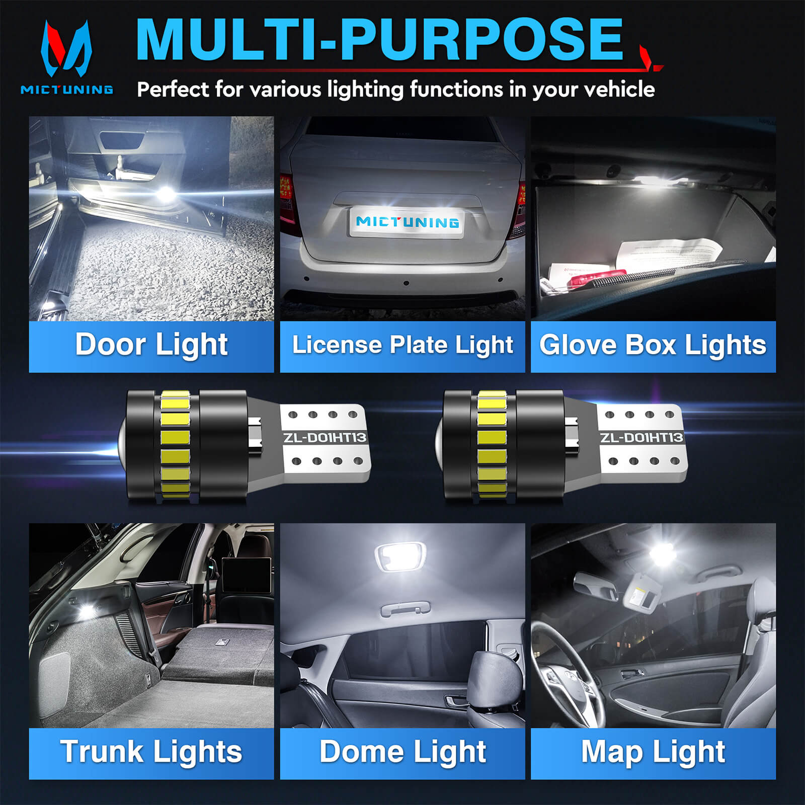 194 LED Bulbs Car T10 LED Bulbs for License Plate Light 168 175 2825 W5W T10, 3014SMD Chipsets 6000K White for Car Dome Door Map Dash Courtesy Cargo License Plate Lights,2pcs/10pcs