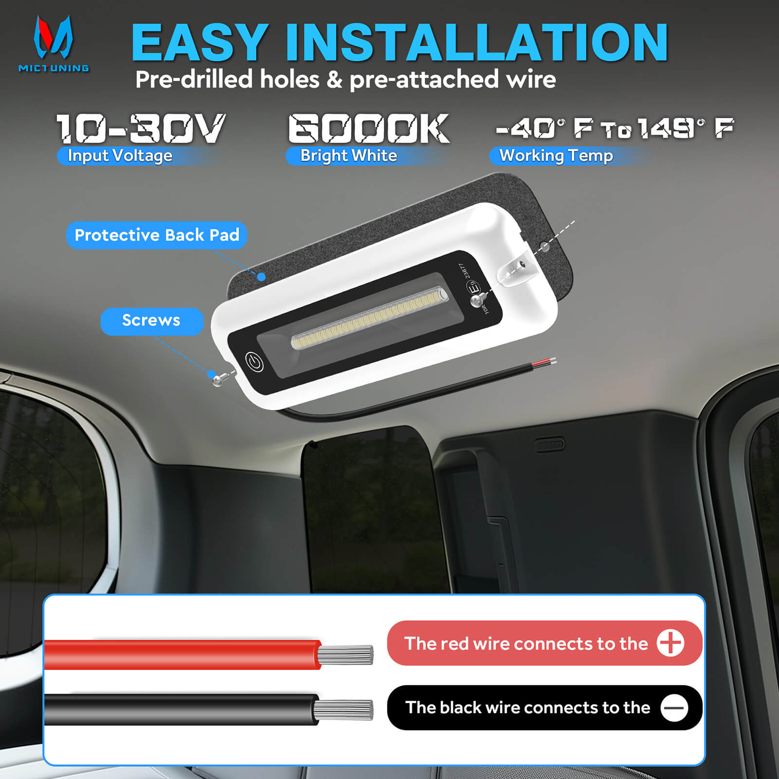 6 Inch/8 Inch Smart Touch Screen Exterior Interior Porch Light, LED Utility RV Awning White 6000K, Indoor Outdoor IP68 Waterproof Aluminum