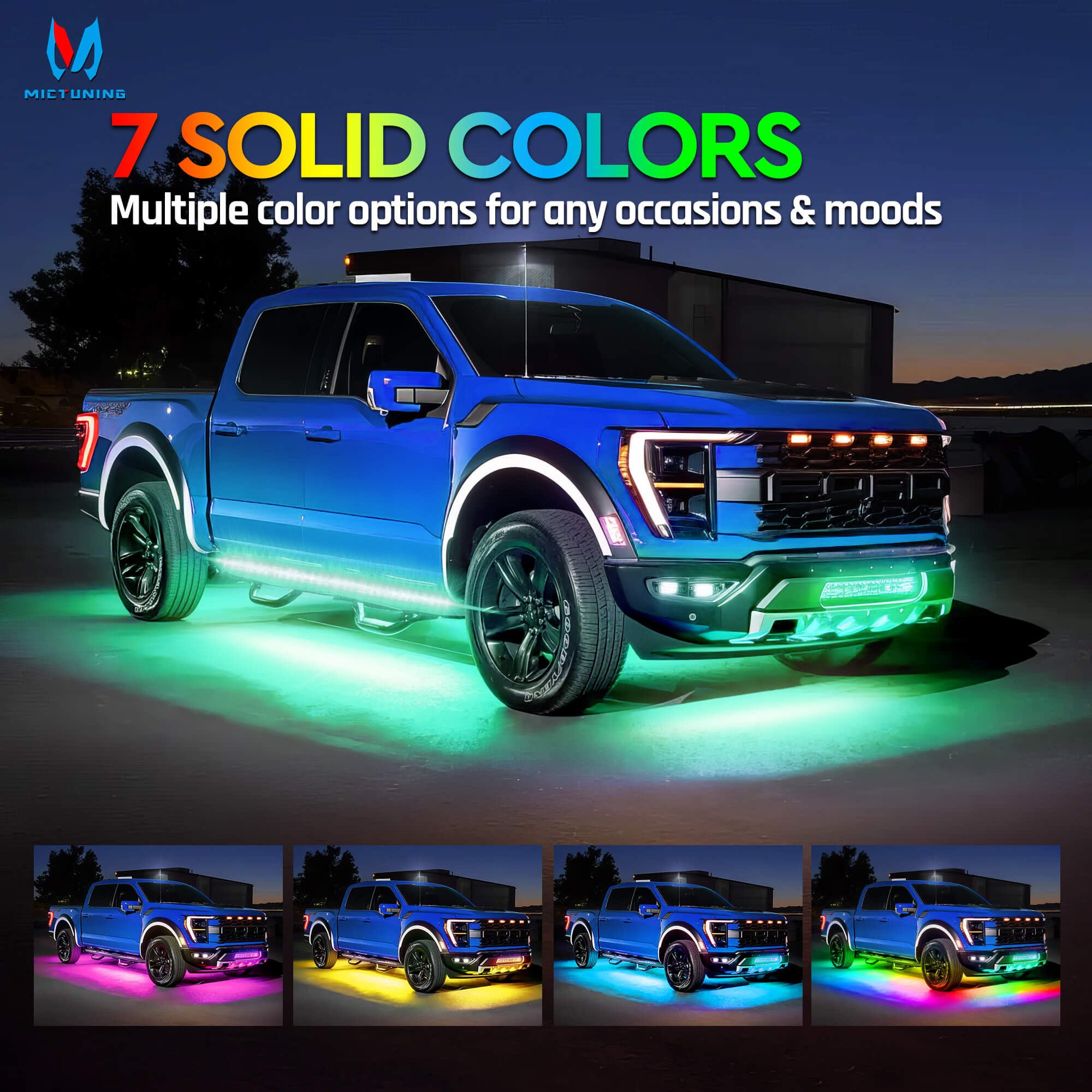 N8 Aluminum LED Car Underglow Light Kit, Exterior Underbody Light Strip 8PCS - Remote & Key Fob Dual Control(RGBW/RGB+IC)