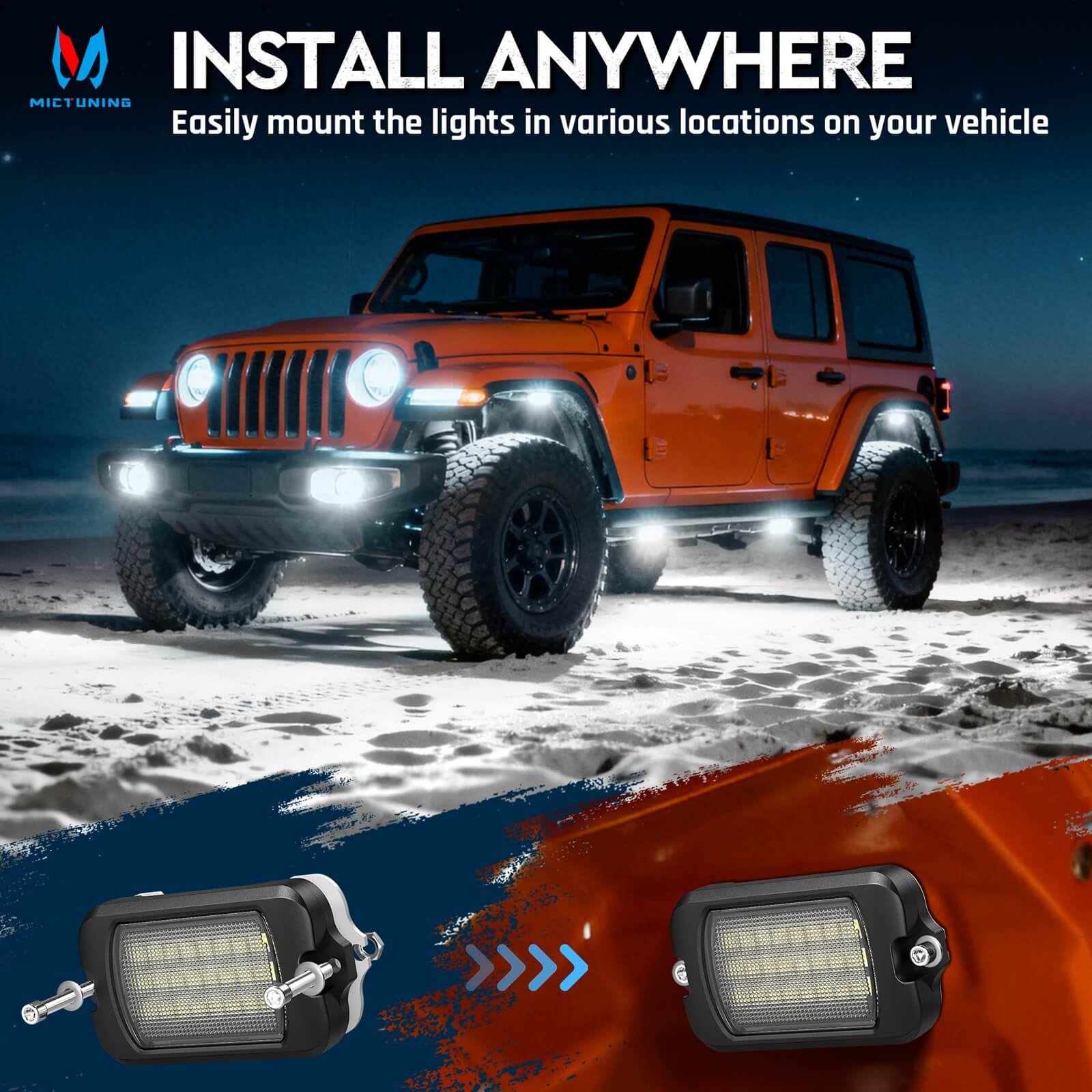 Q1 MAX White Rock Lights - 4-12 Pods Underglow Lights Compatible for Car Truck Offroad Boat, IP68 Waterproof