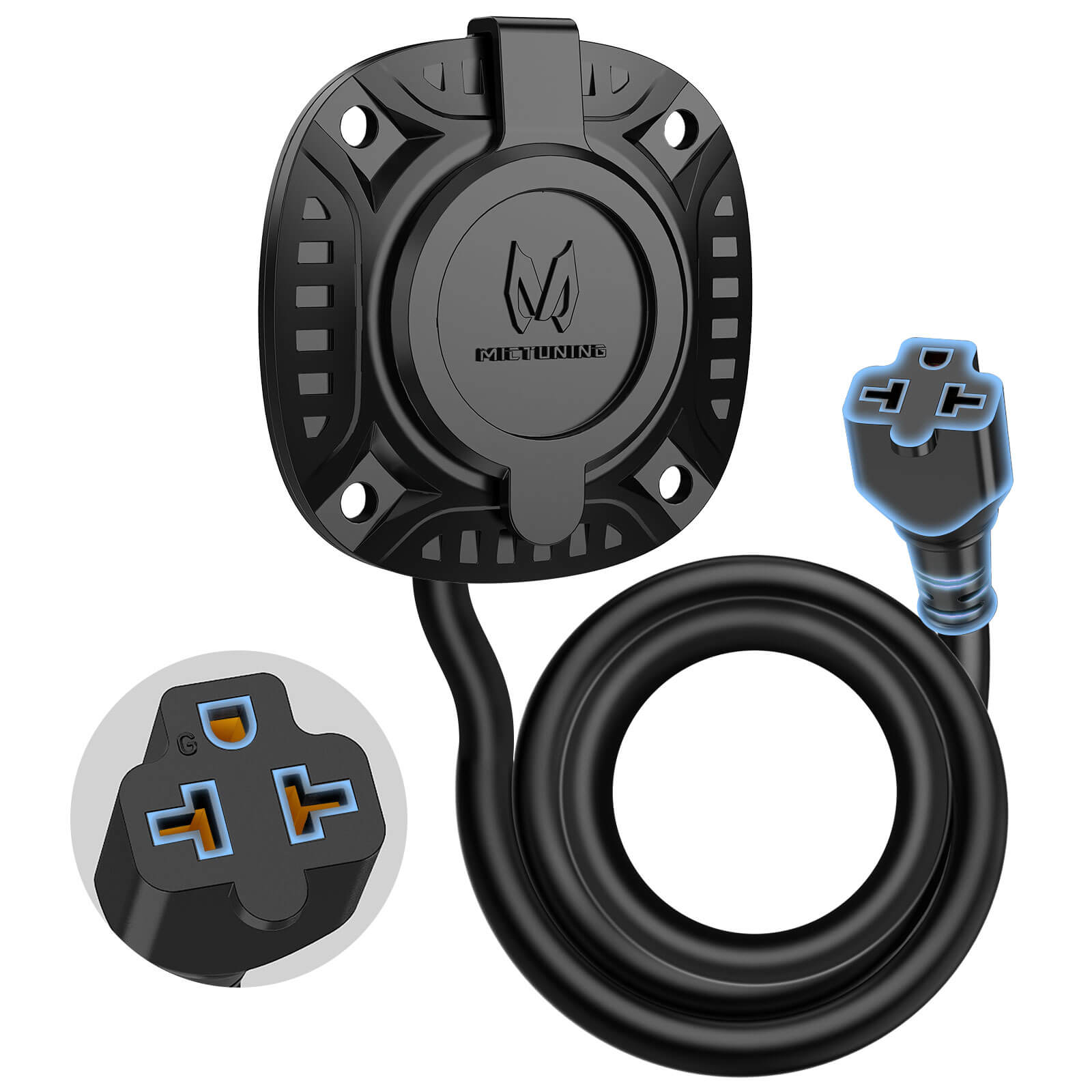 5-in-1 AC Port Plug 20A 125V, RV Shore Power Inlet Plug with T-Blade Adapter