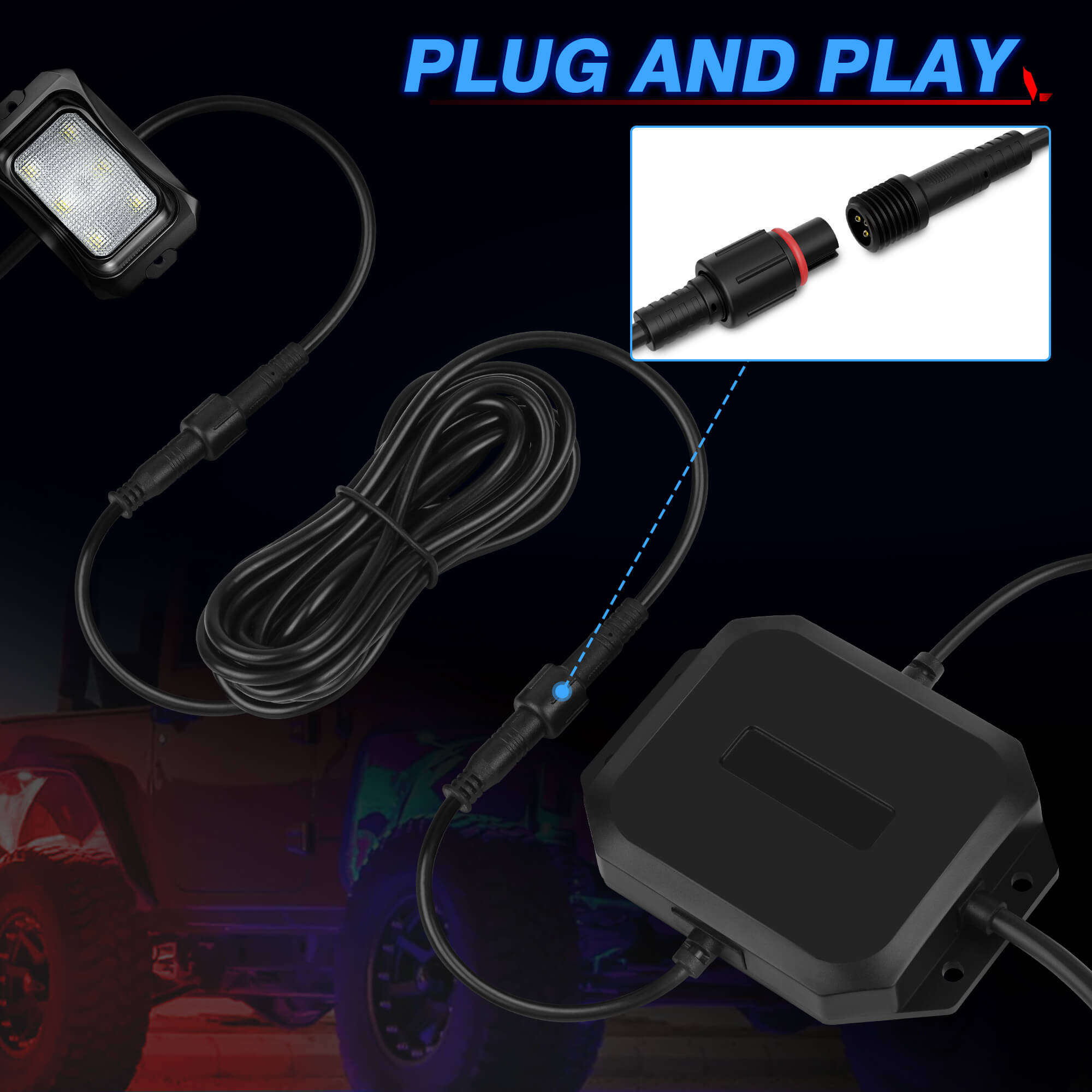 6.56FT 3-Pin Extension Cord Wire Cable for RGB+IC C2, Q1, V1, W1 Series Lights, P1B Switch Panel and Mictuning Whip Lights(Except for Whipless Whip Lights)