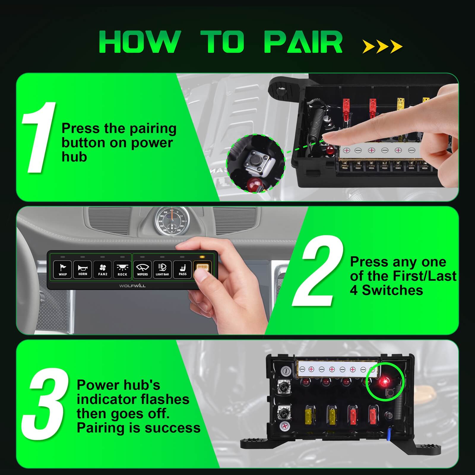 BC80 4-Gang Power Hub Specially For BC80 Wireless Switch Panel, 164FT Range Auxiliary ON-OFF Relay Circuit Control Box