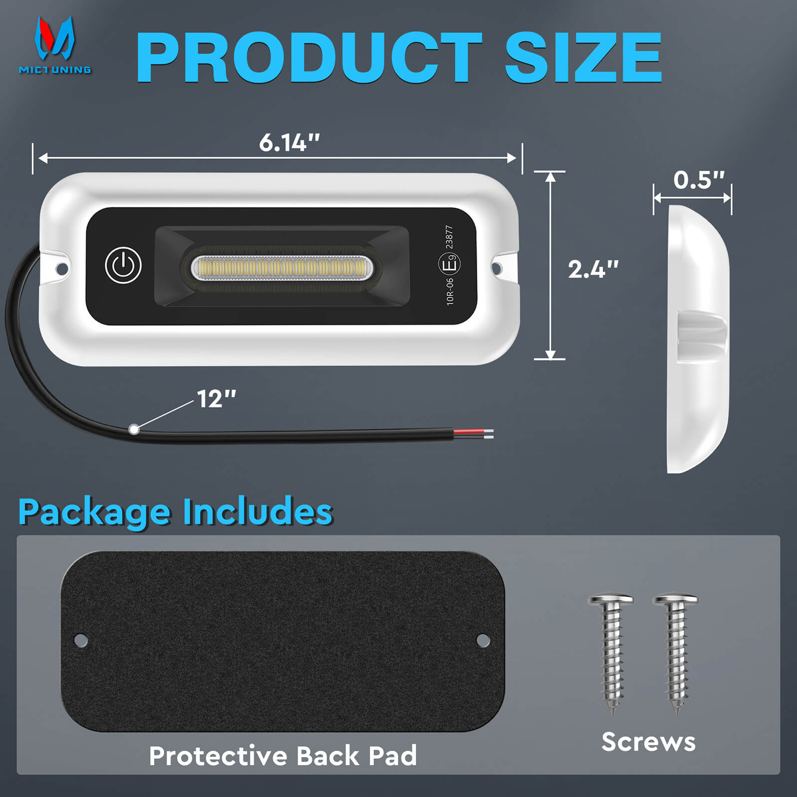 6 Inch/8 Inch Smart Touch Screen Exterior Interior Porch Light, LED Utility RV Awning White 6000K, Indoor Outdoor IP68 Waterproof Aluminum