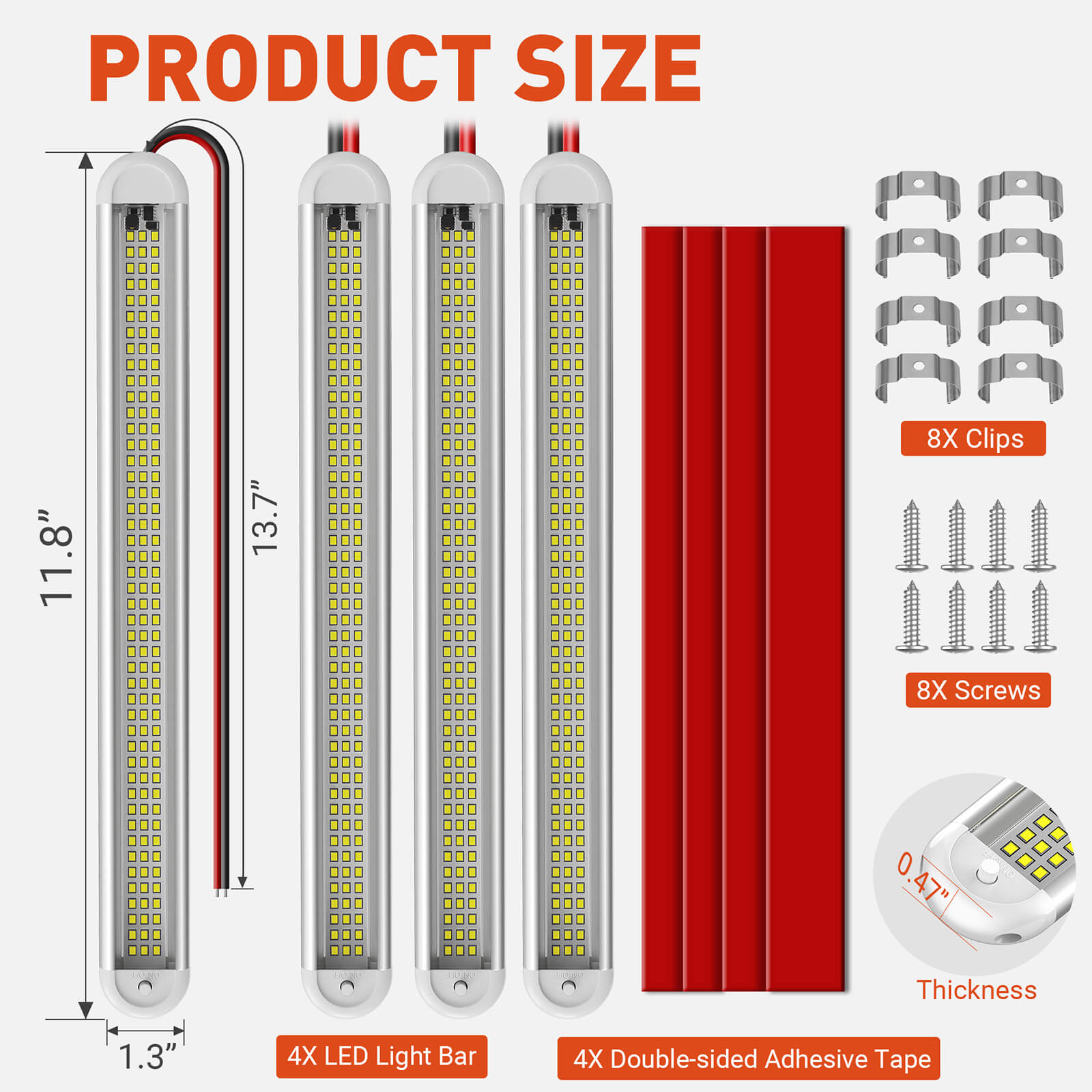 12V LED Interior Light Bar, 120LEDs 28W Led Strip Lights with ON/Off Switch, for Enclosed Cargo Trailer Car RV Van Truck (4 Pack)