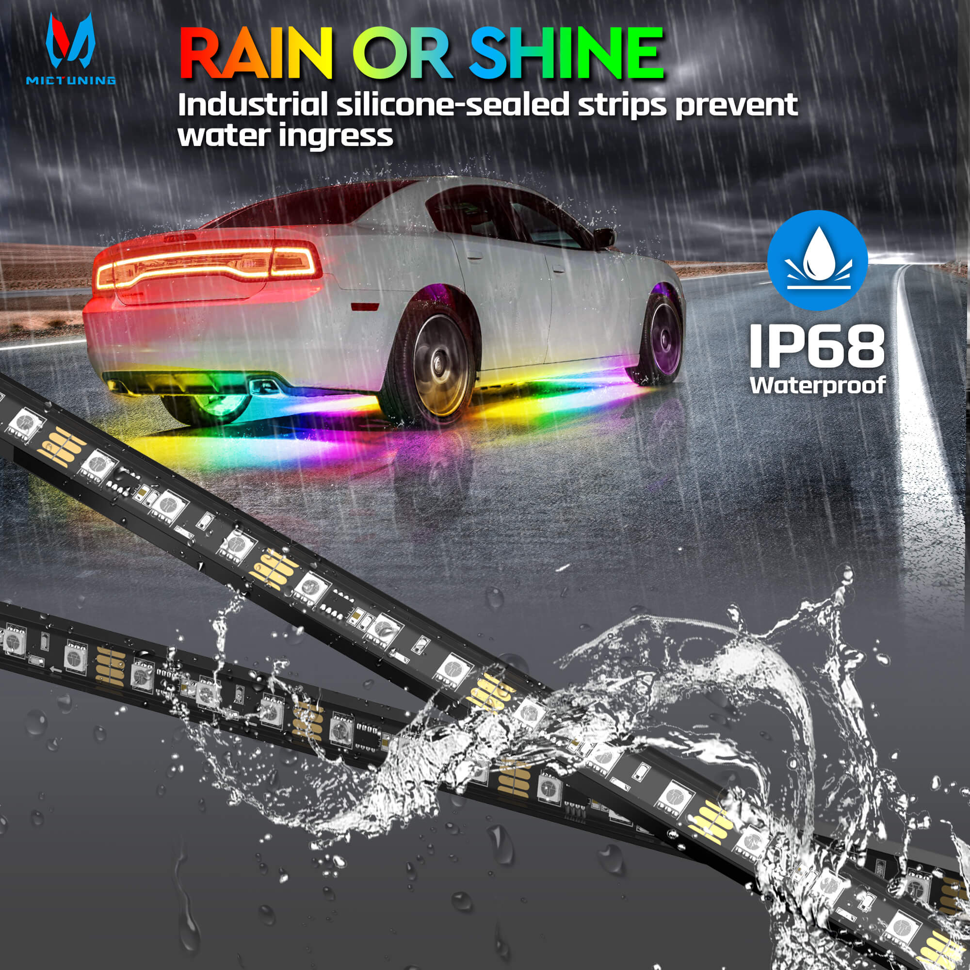 N8 Aluminum LED Car Underglow Light Kit, Exterior Underbody Light Strip 8PCS - Remote & Key Fob Dual Control(RGBW/RGB+IC)
