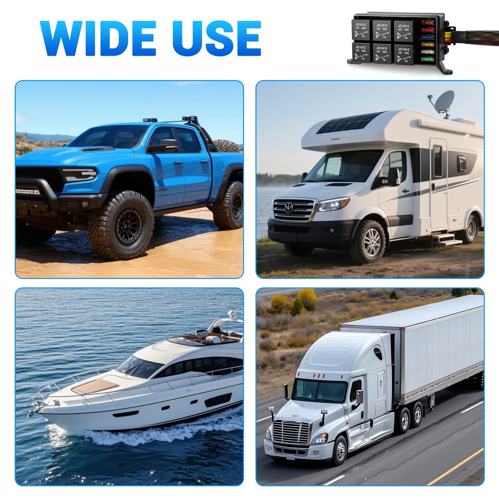 12V Fuse Relay Box 6 Way Pre-Wired Waterproof Relay Box 6 Slot ATC/ATO Fuse Relay Block Universal Relay Panel