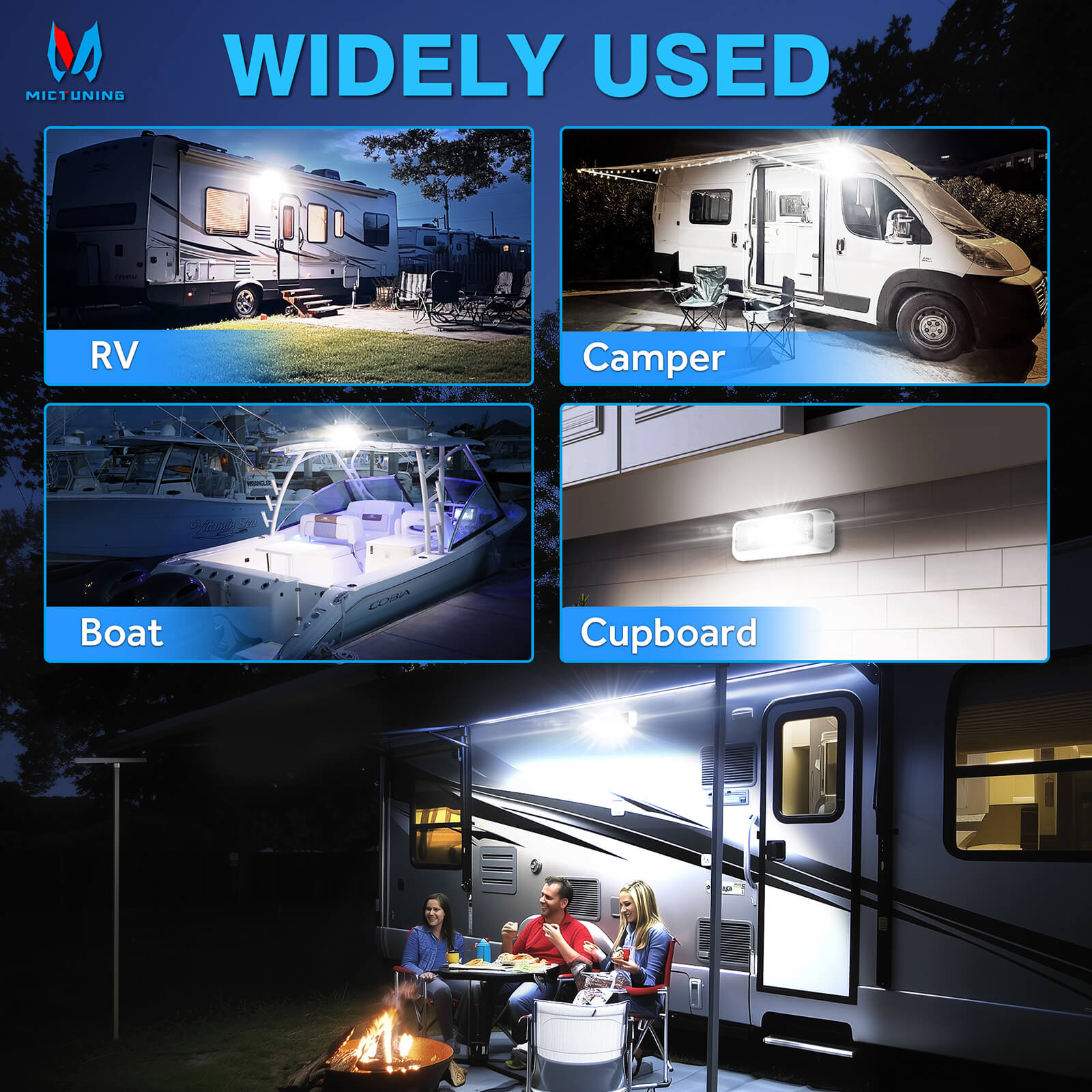 6 Inch/8 Inch RV Exterior Porch Light, LED Utility Awning White 6000K, Outdoor IP68 Waterproof Aluminum