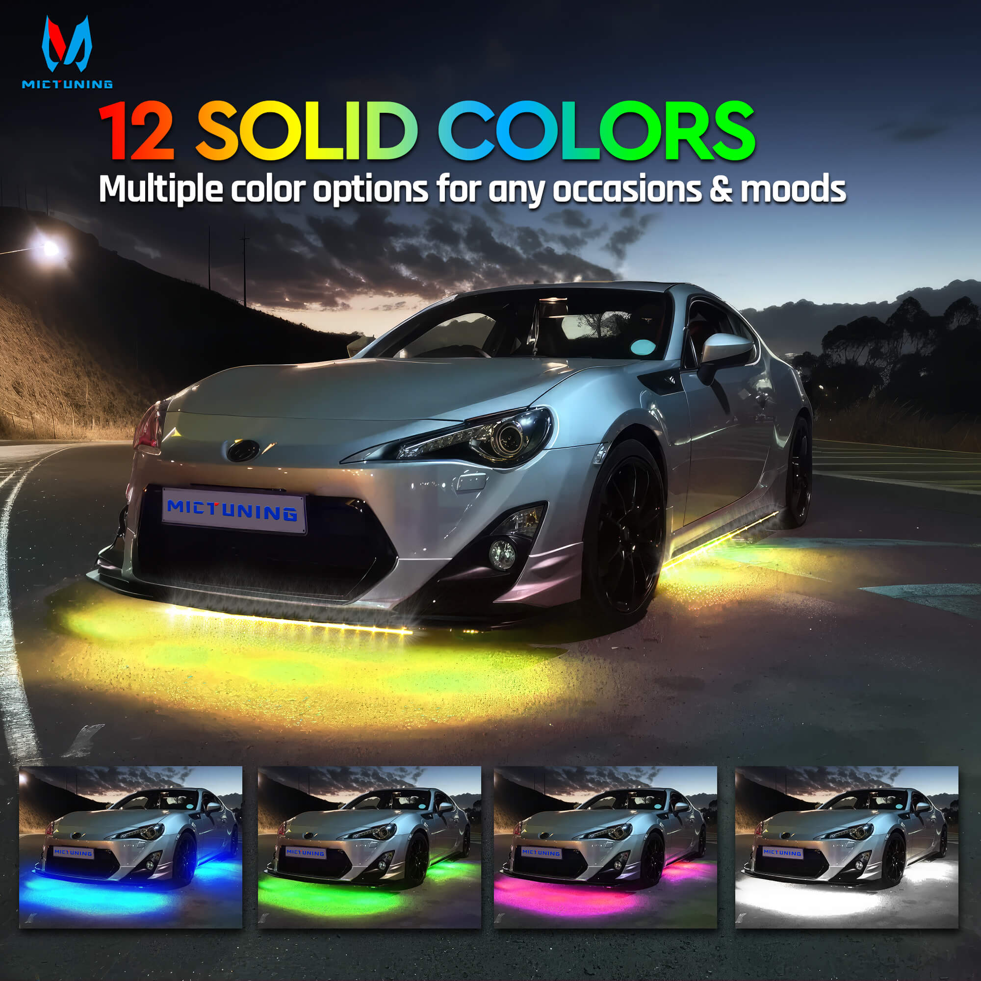 N8 Aluminum LED Car Underglow Light Kit, Exterior Underbody Light Strip 8PCS - Remote & Key Fob Dual Control(RGBW/RGB+IC)