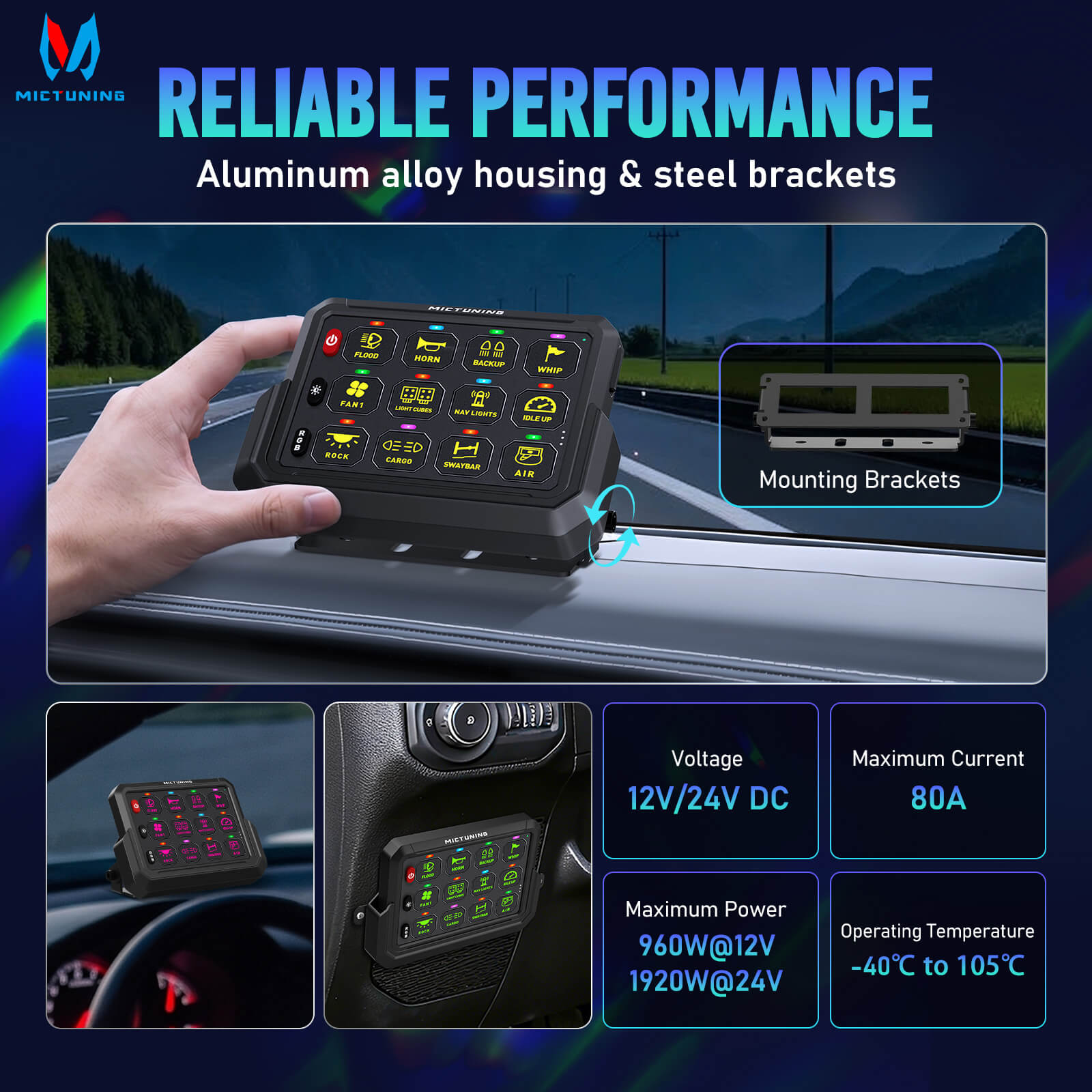 Upgraded P1s-AC-APP Wireless RGB Switch Panel with App Control, 8/12 Gang, 262FT Range, Aluminum Alloy 4 Control Modes